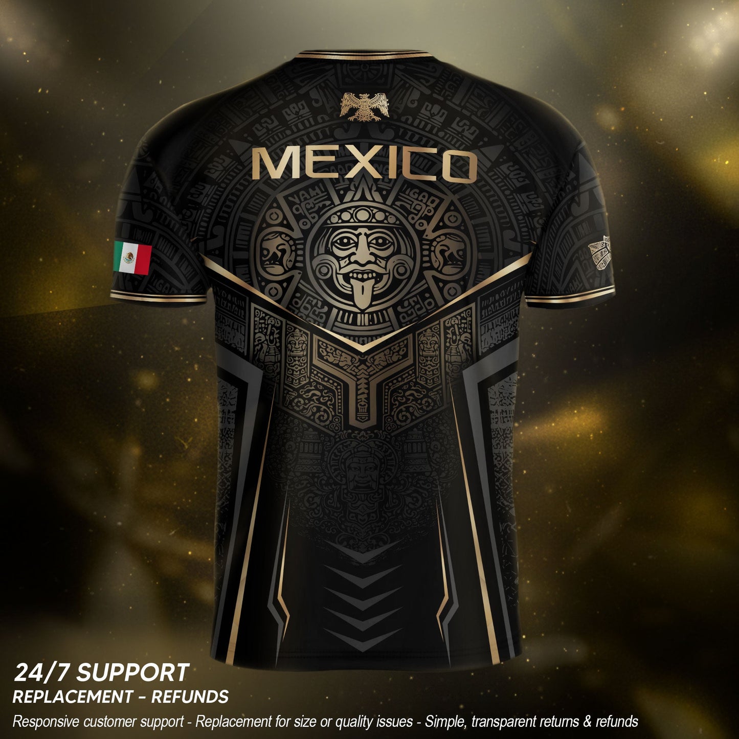 Mexico Soccer Jersey - Black & Gold Aztec Sun Stone Tribal Football Shirt