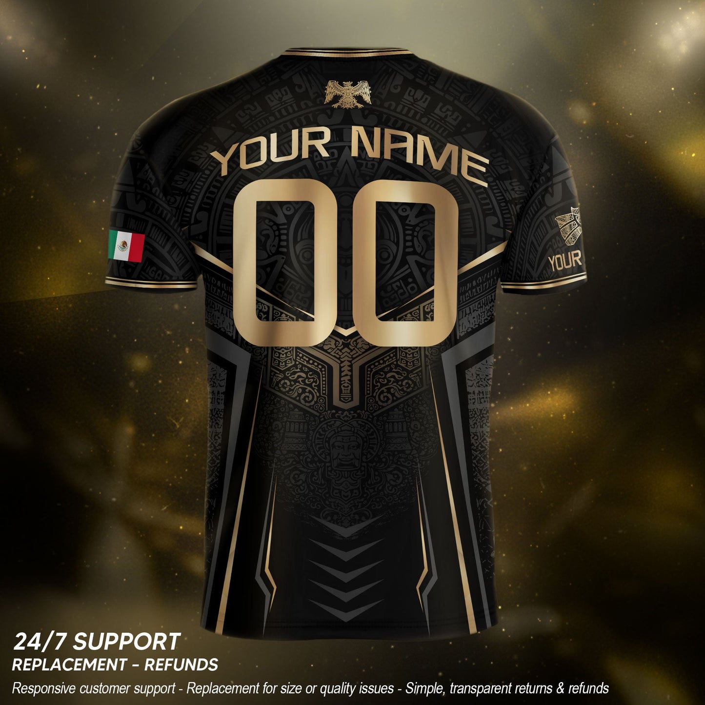 Black Mexico Custom Soccer Jersey Team Apparel Aztec Sun Warrior Football Top
