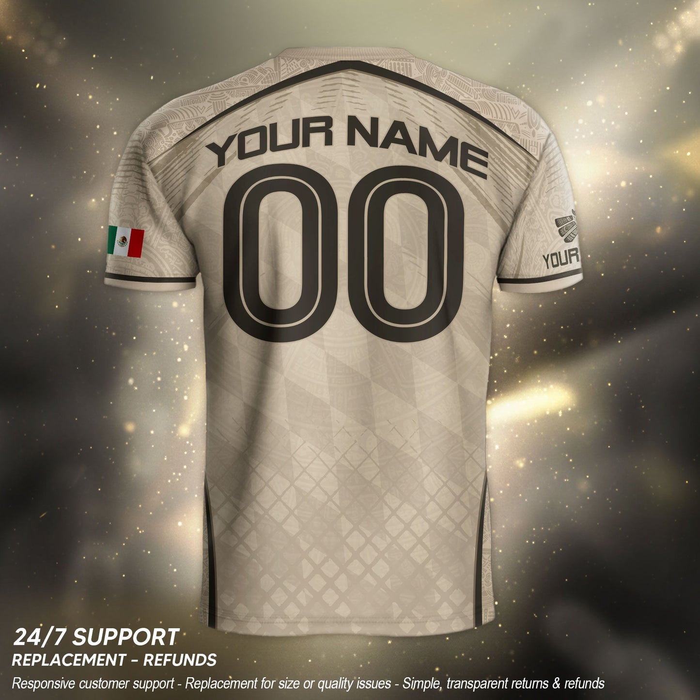Personalized Beige Mexico Soccer Jersey Aztec Tribal Cream Sport Shirt