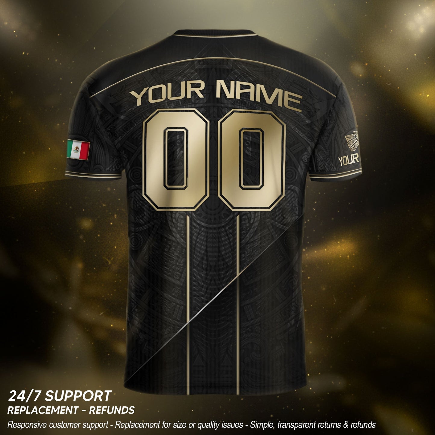 Black Mexico Soccer Jersey Custom Name Number Aztec Warrior Shirt
