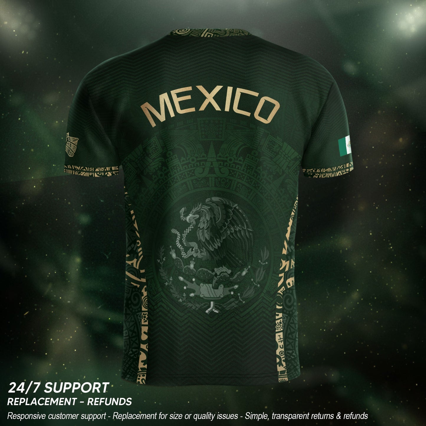 Mexico Soccer Jersey Aztec Sun Calendar Green Gold Football Shirt Men Women