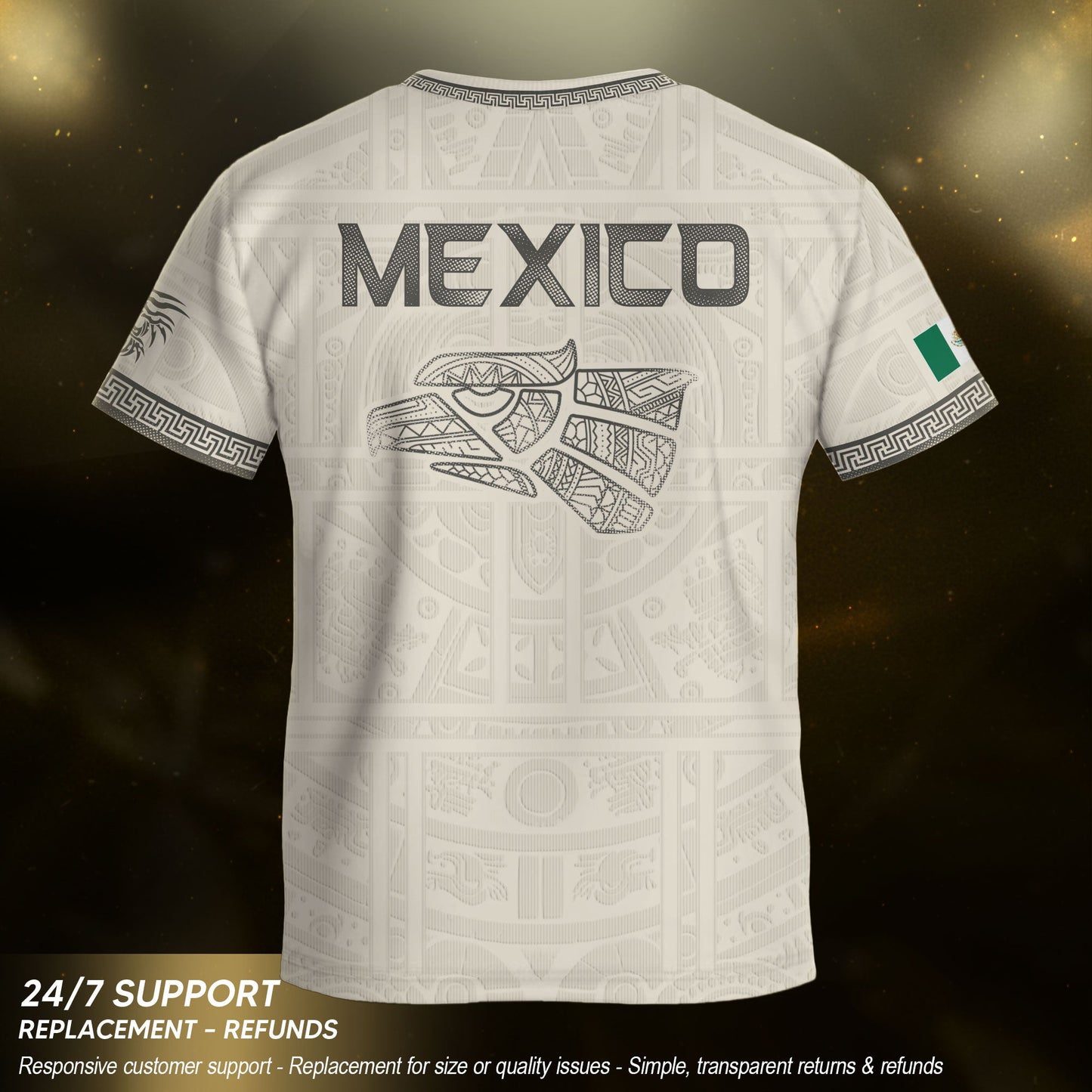 Mexico Kids Soccer Jersey Aztec Art White Youth Football Shirt Toddler Training Kit
