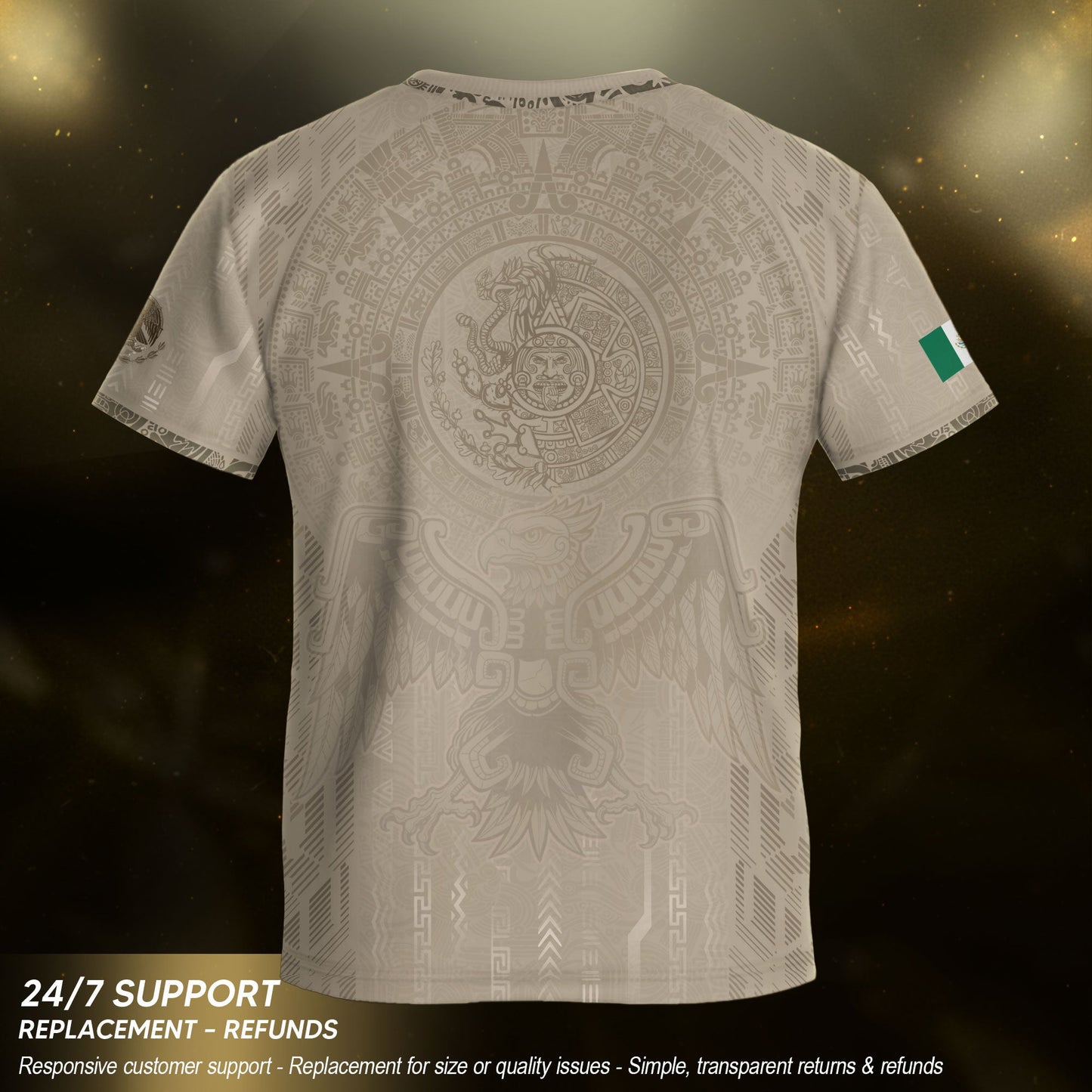 Mexico Soccer Jersey Kid Youth Aztec Calendar Beige Football Shirt Set
