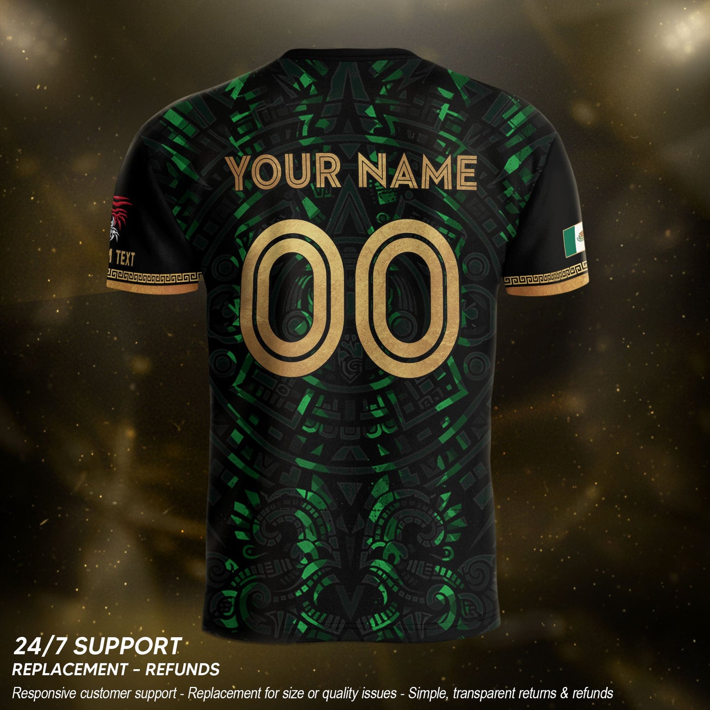 Custom Mexico Soccer Jersey Green Men Aztec Calendar Heritage Mexican Football Shirt