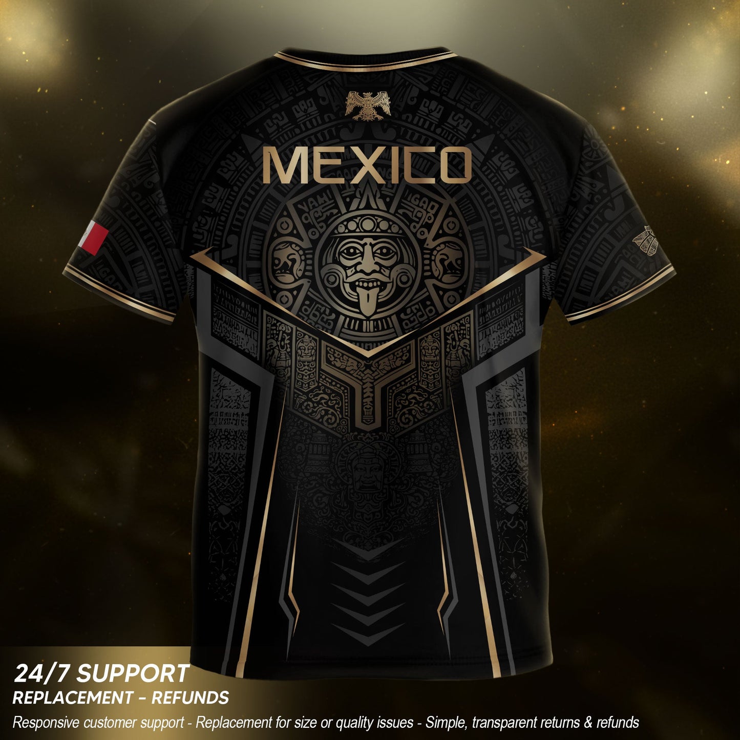 Mexico Youth Soccer Jersey Set Aztec Graphic Kids Football Uniform Black Gold Sportswear