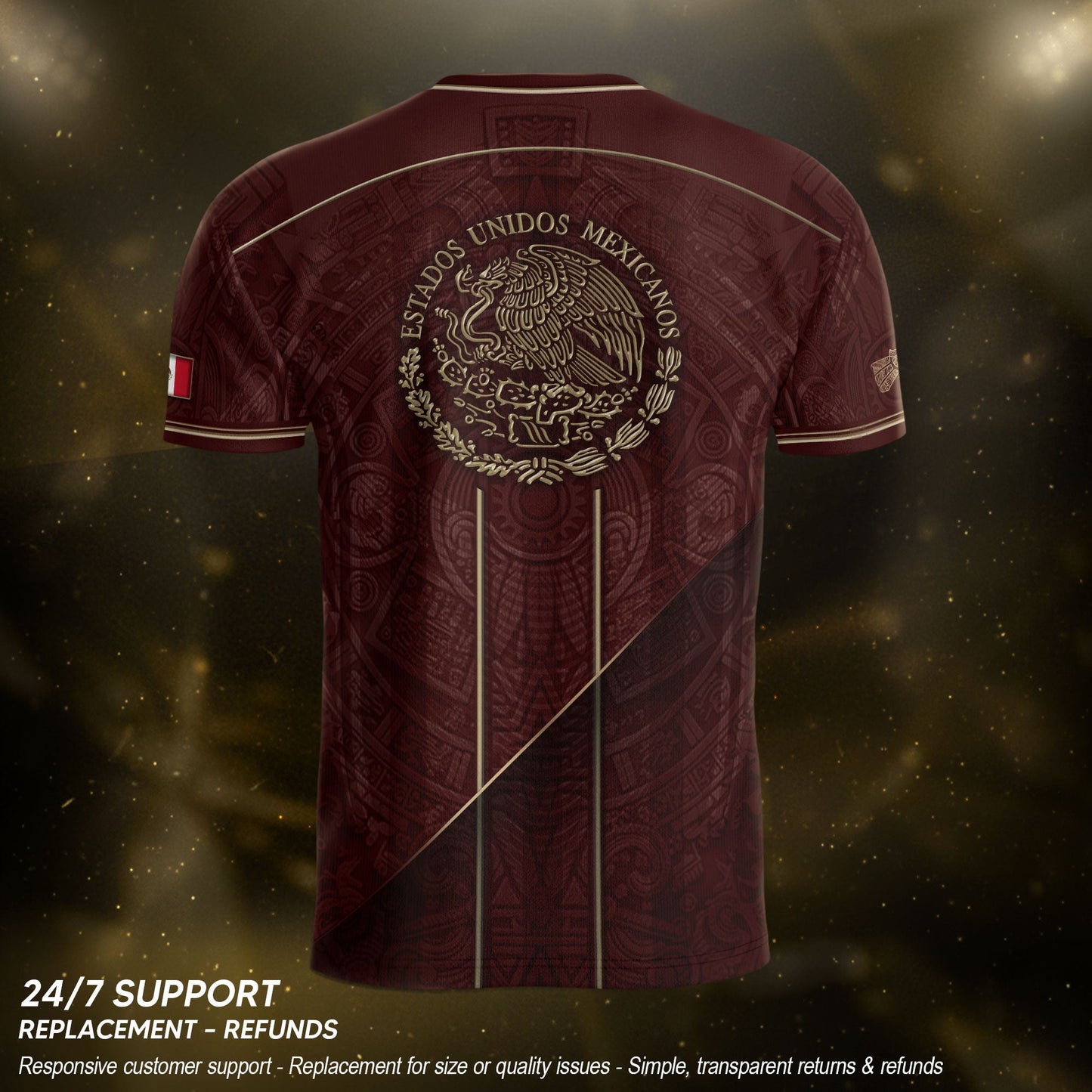 Mexico Soccer Jersey Men Maroon Gold Heritage Football Shirt Aztec Style Top