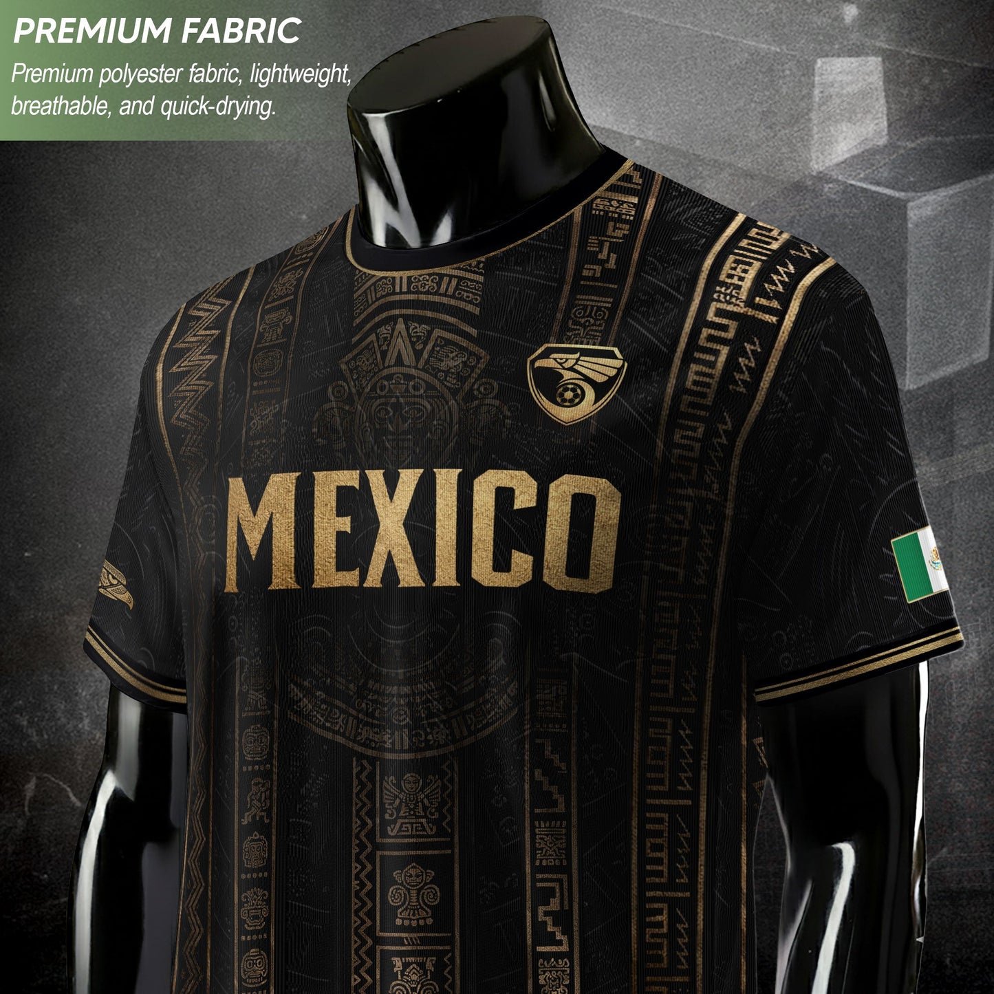 Mexico Soccer Black Gold Aztec Eagle Heritage Estados Unidos Mexicanos Soccer Jersey Football
