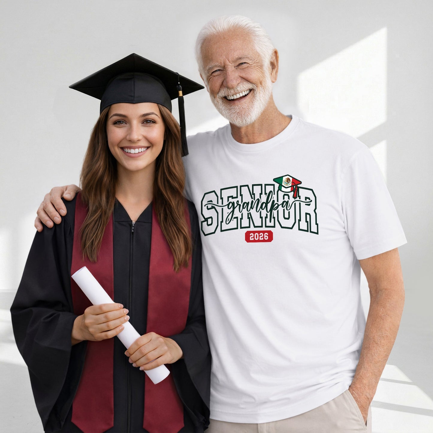 Senior Family 2026 T-Shirt White with Mexico Flag Graduation Cap - Class of 2026 Tee