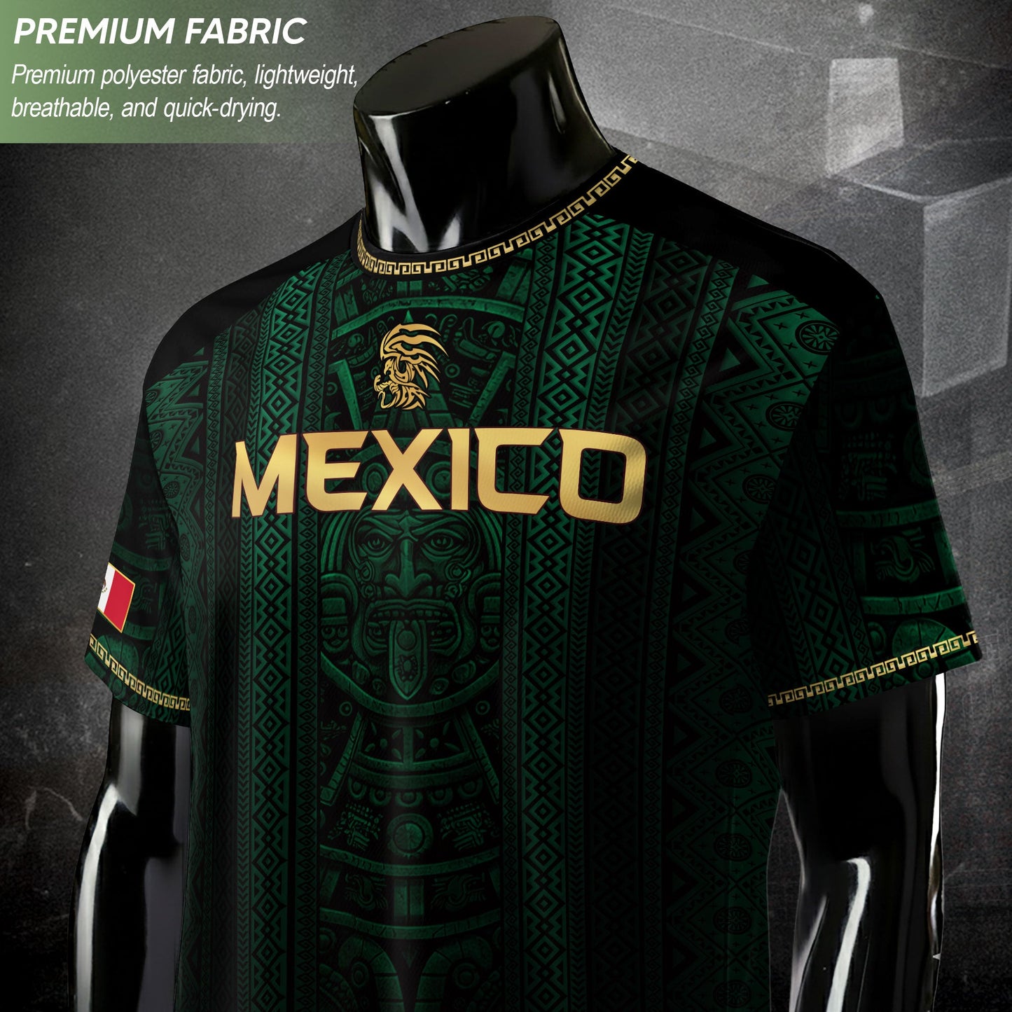 Mexico Soccer Jersey Men Green Aztec Pattern Football Shirt Fan Wear