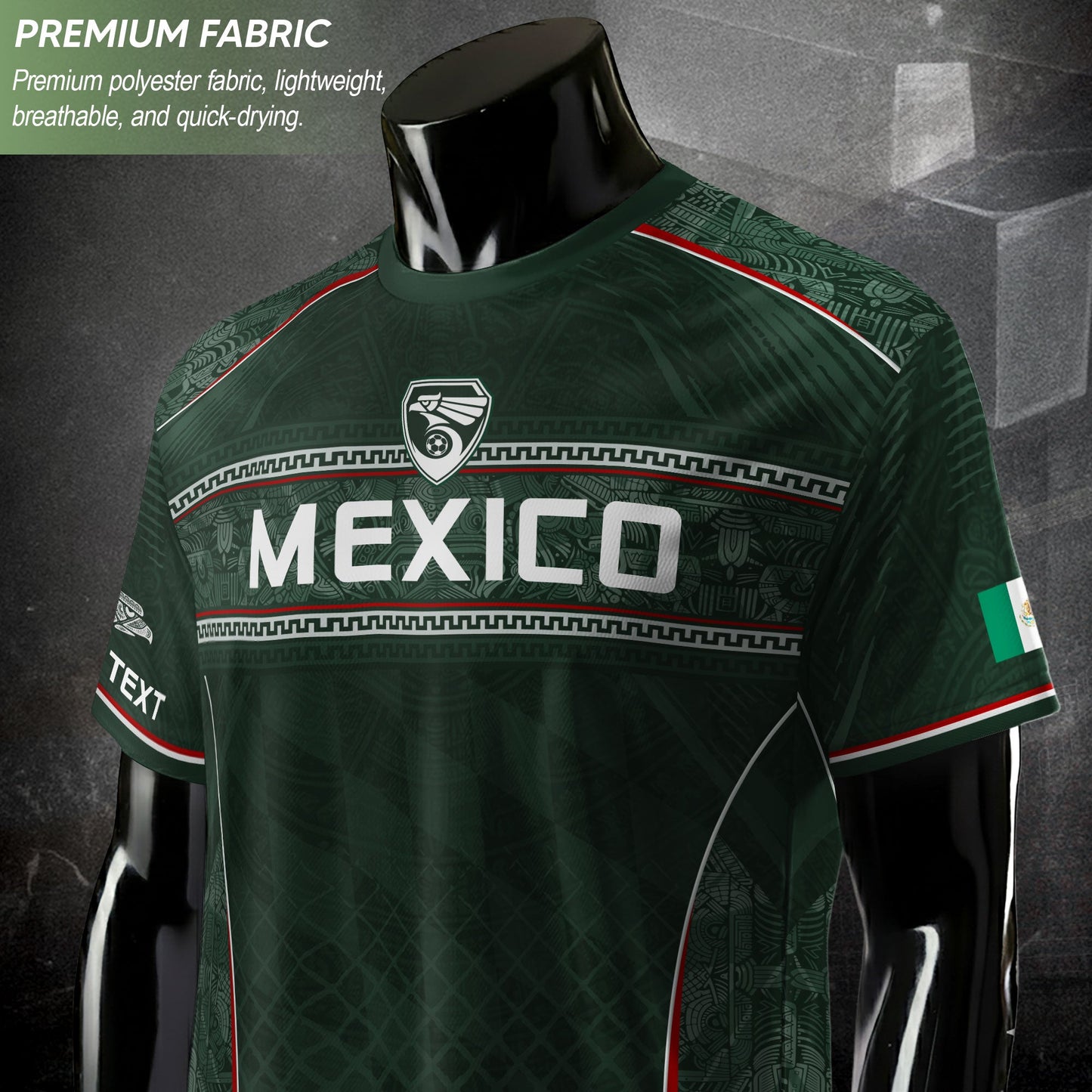 Mexico Soccer Jersey Personalized Name Number Aztec Pattern Green Football Shirt