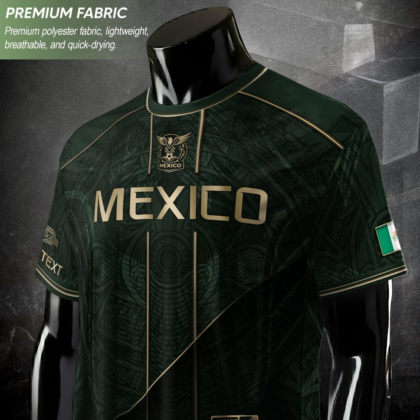Mexico Soccer Jersey Personalized Name Number Green Aztec Sun Stone Design Kit