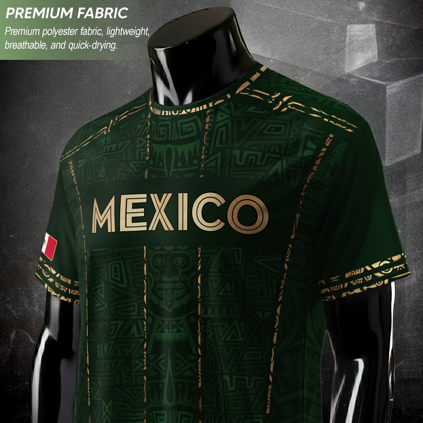 Mexico Soccer Jersey Green Pattern, Stylish Aztec Football Shirt Fans