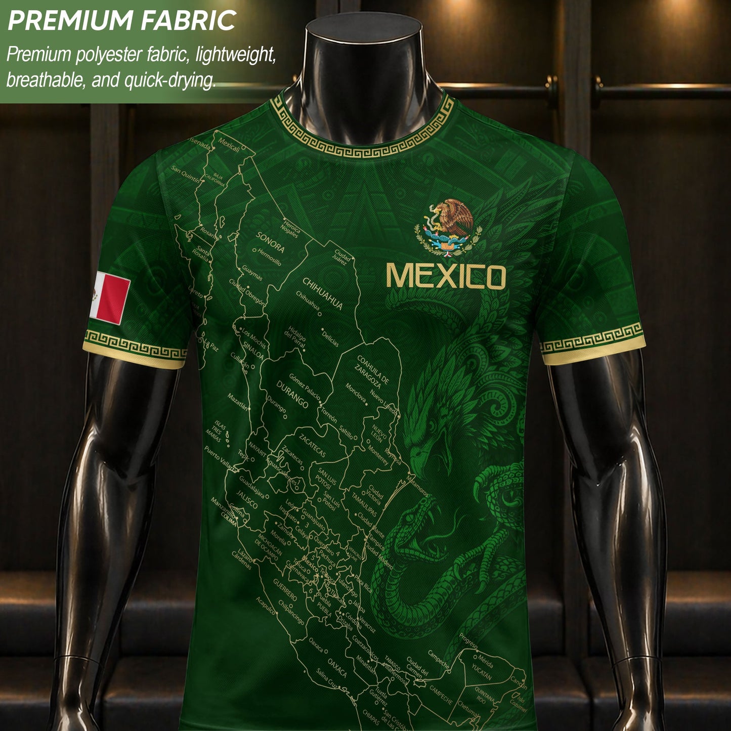 Men's Green Mexico Map Eagle & Snake Graphic T-Shirt – Mexico Country Outline Print Tee