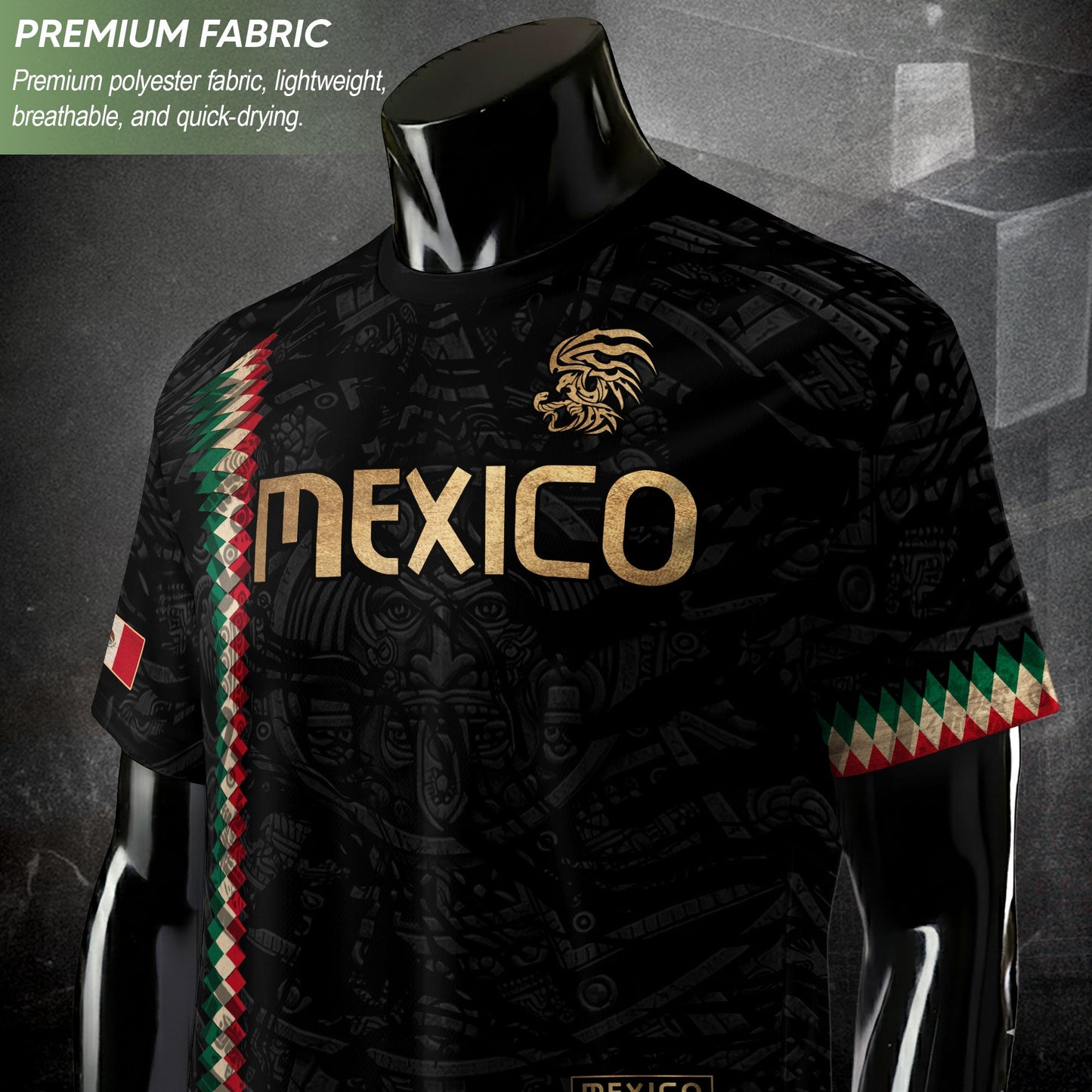 Mexico Soccer Jersey Black Gold Aztec Heritage - Mexico National Team Fan Football Shirt