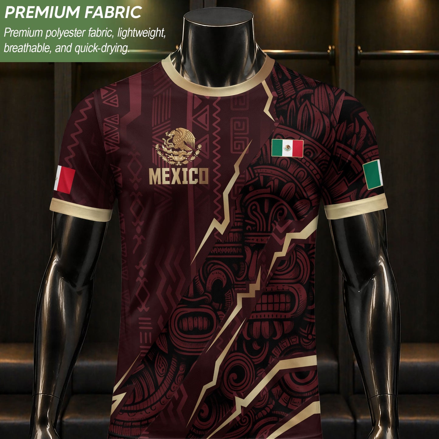 Mexico Soccer Jersey Maroon Aztec Eagle Heritage Gold Trim Mexican Football Shirt