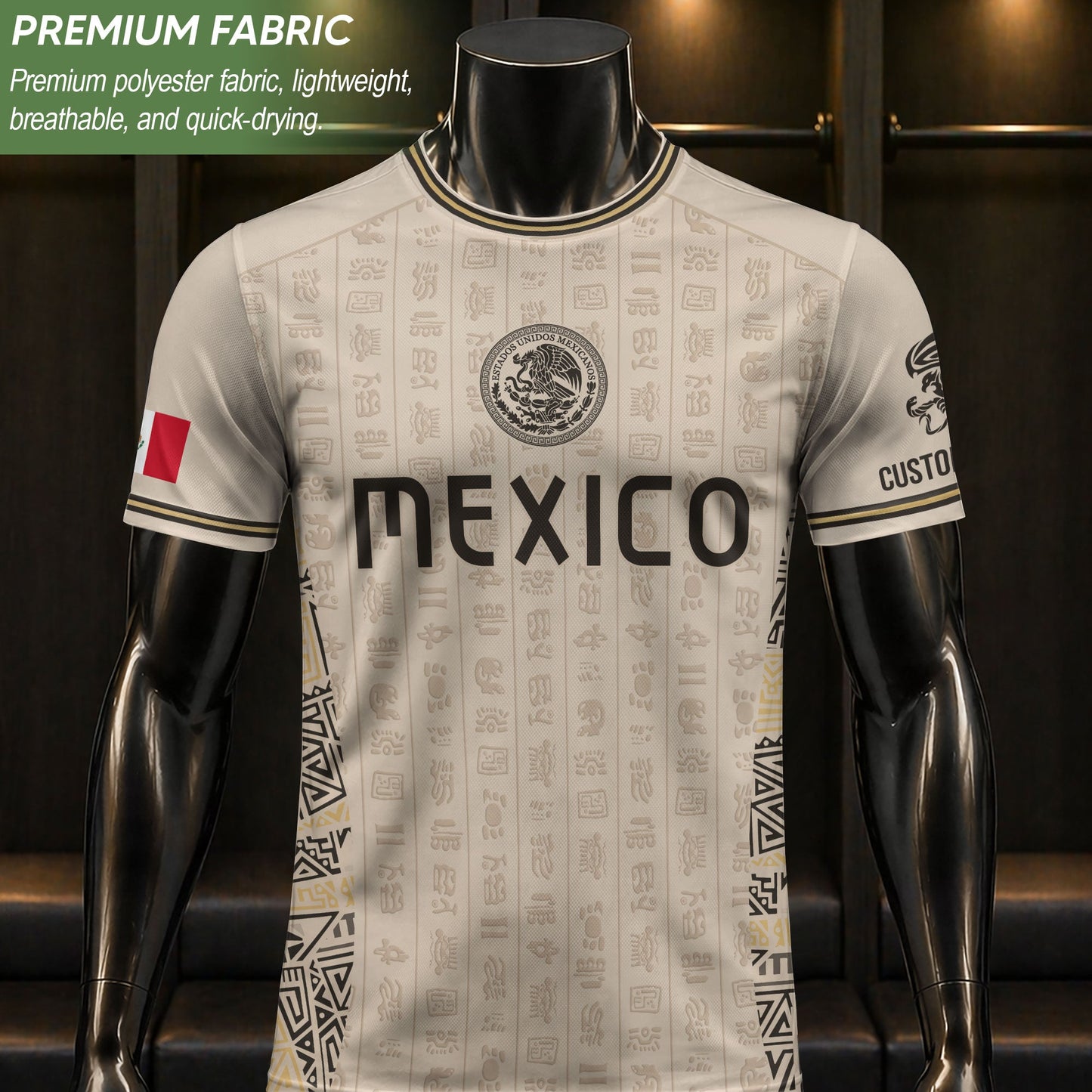 Custom Mexico Soccer Jersey Sand Mayan Glyphs Culture Men Mexican Football Shirt