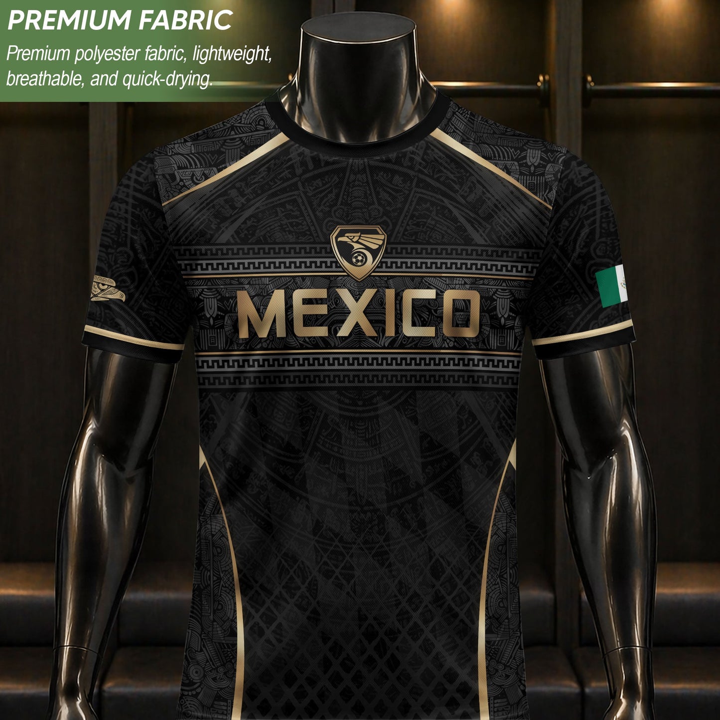 Mexico Soccer Jersey Men Black Gold Aztec Football Shirt Retro Fan Apparel