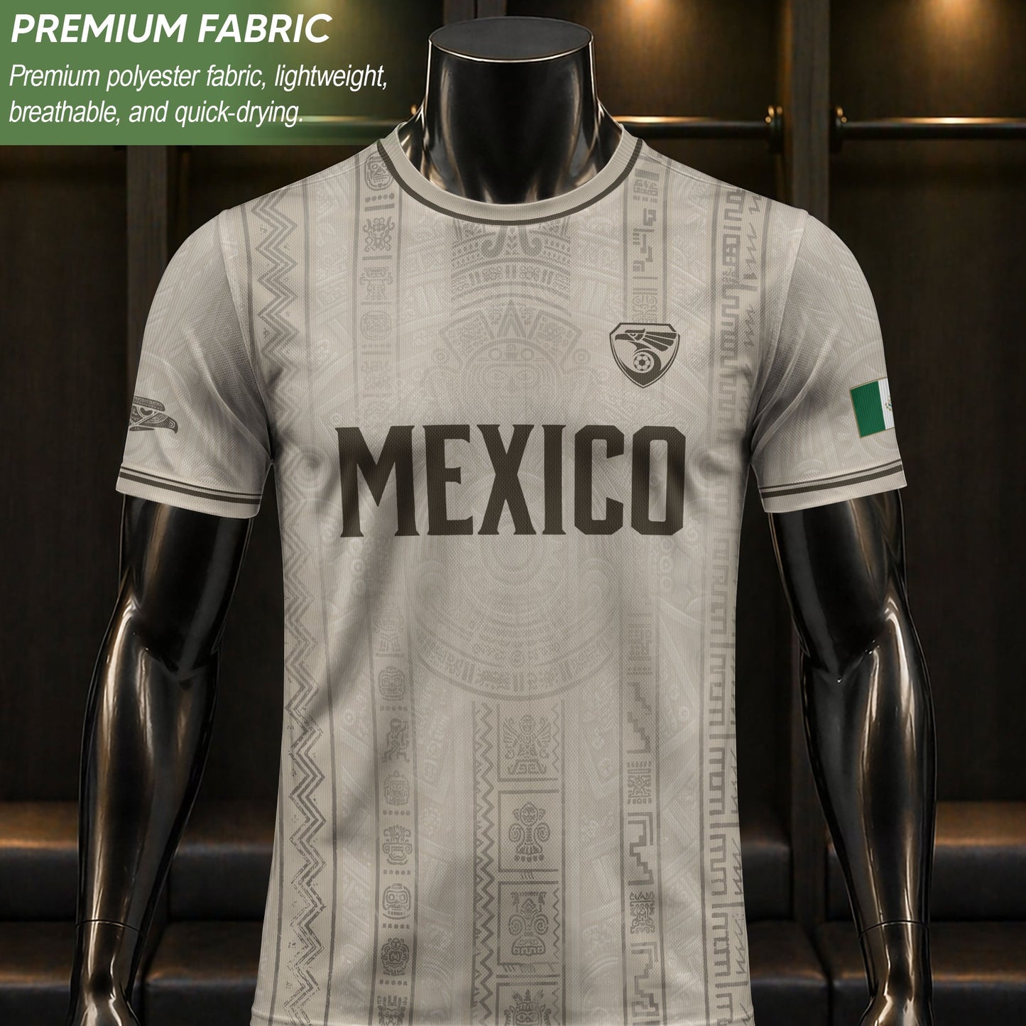 Mexico Soccer Jersey Men White Aztec Pattern Football Shirt Classic Fan Apparel