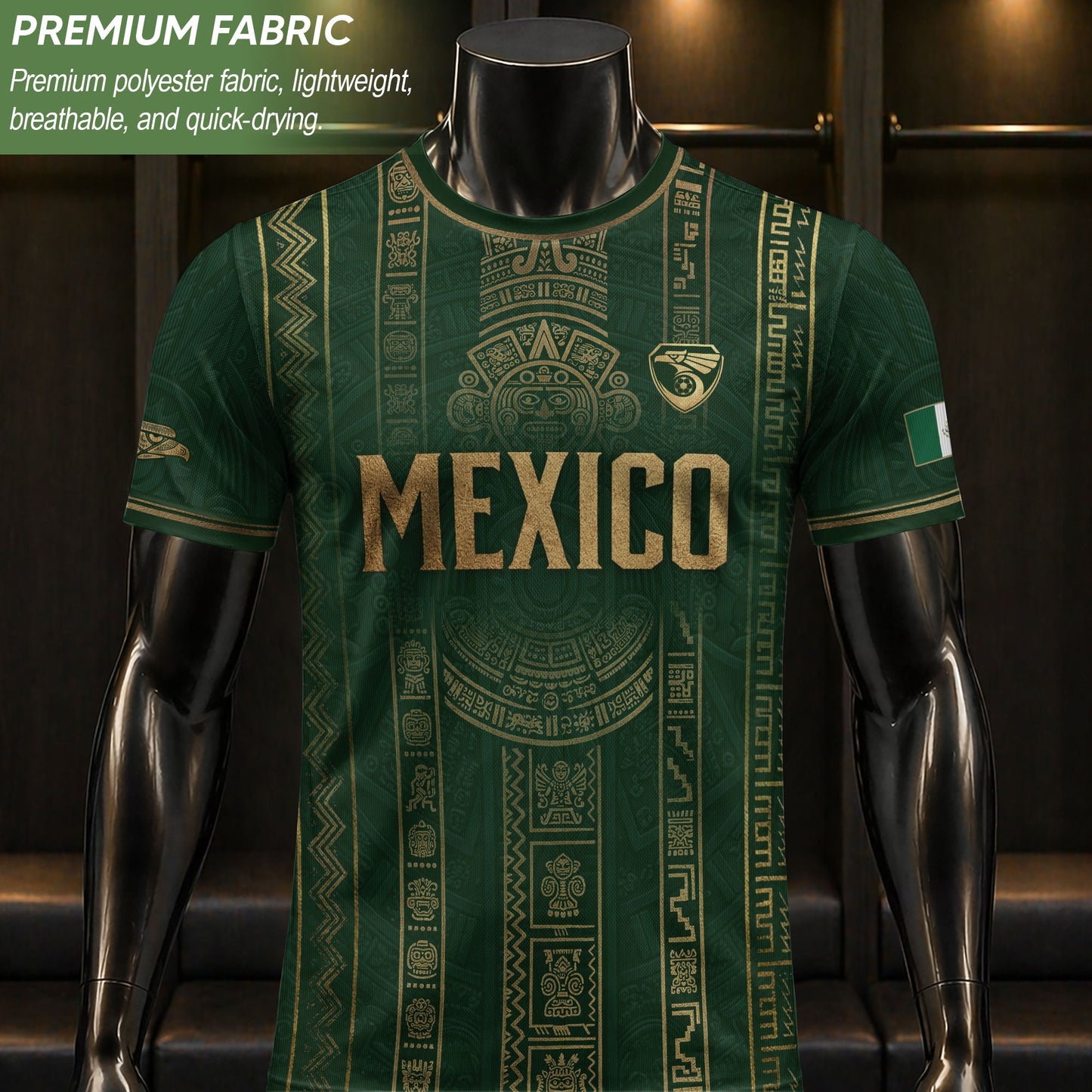 Mexico Soccer Jersey Men Green Gold Aztec Sun Stone Mexican Football Shirt