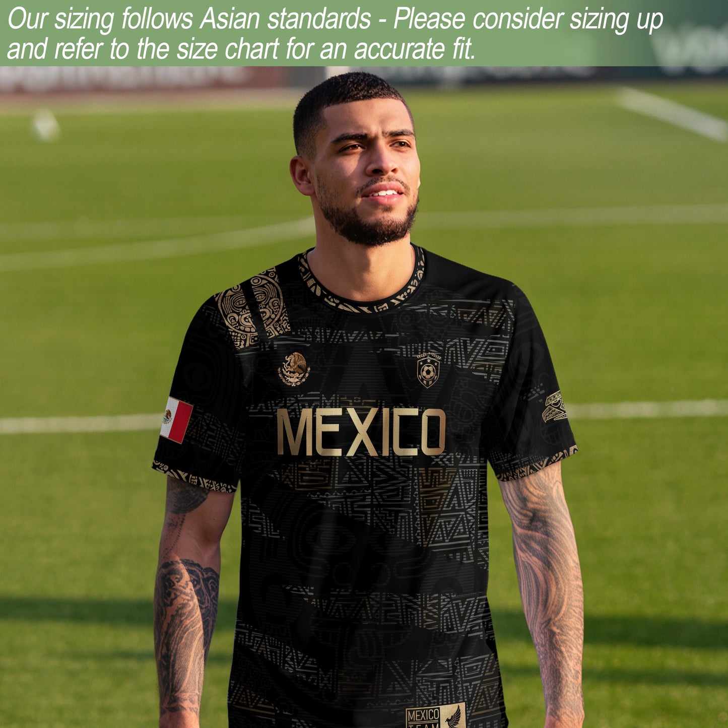 Mexico Black Gold Aztec Heritage Soccer Jersey with Eagle Crest Design