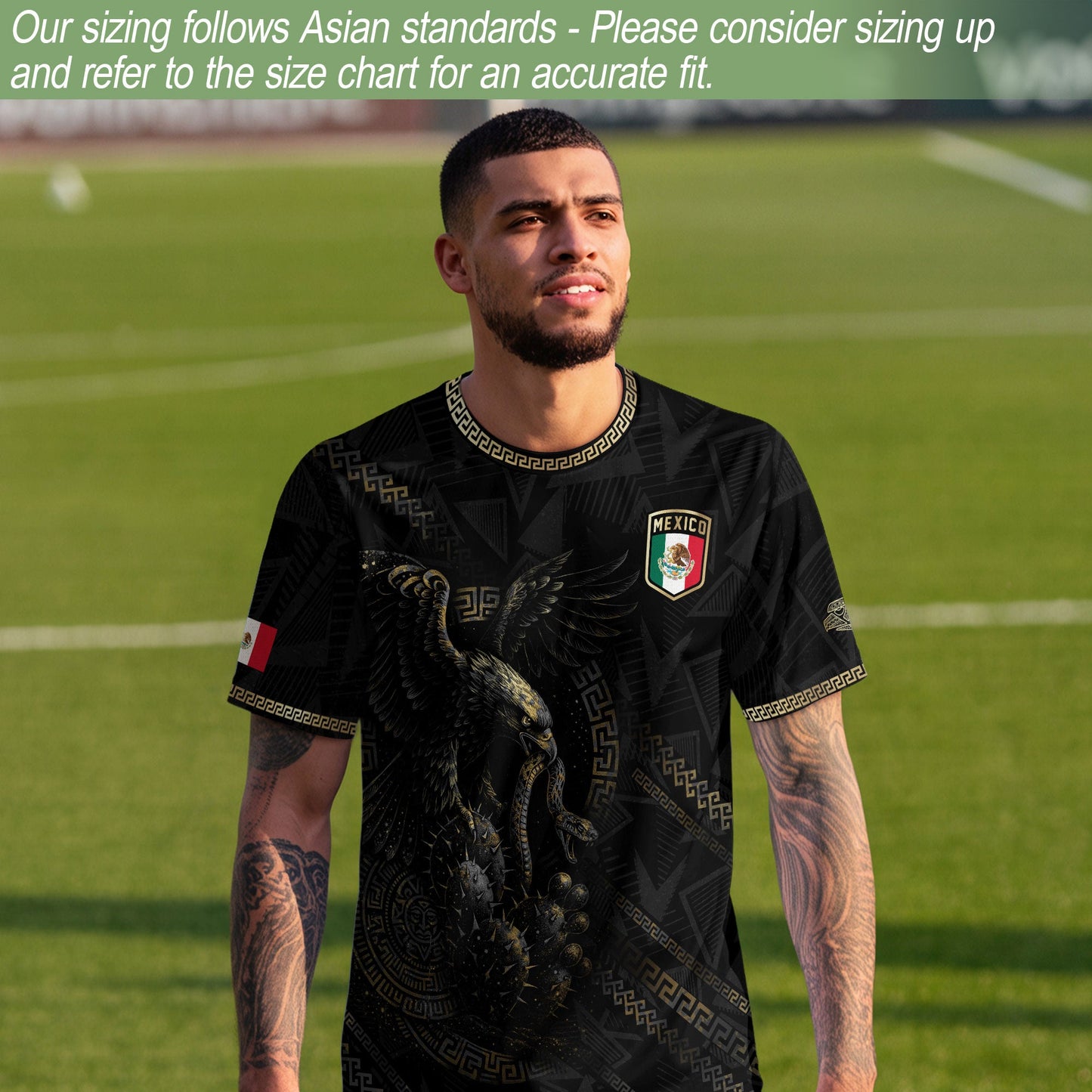 Mexico Soccer Jersey Black Aztec Eagle and Serpent Design