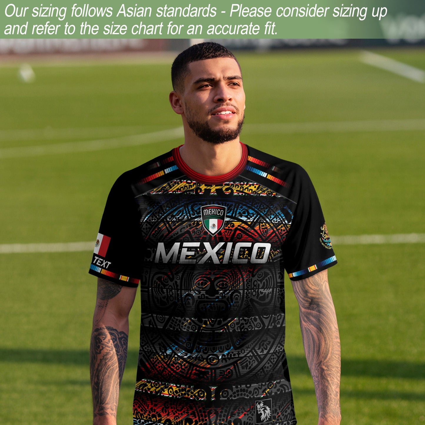Custom Mexico Soccer Jersey Black Modern Aztec Calendar Design
