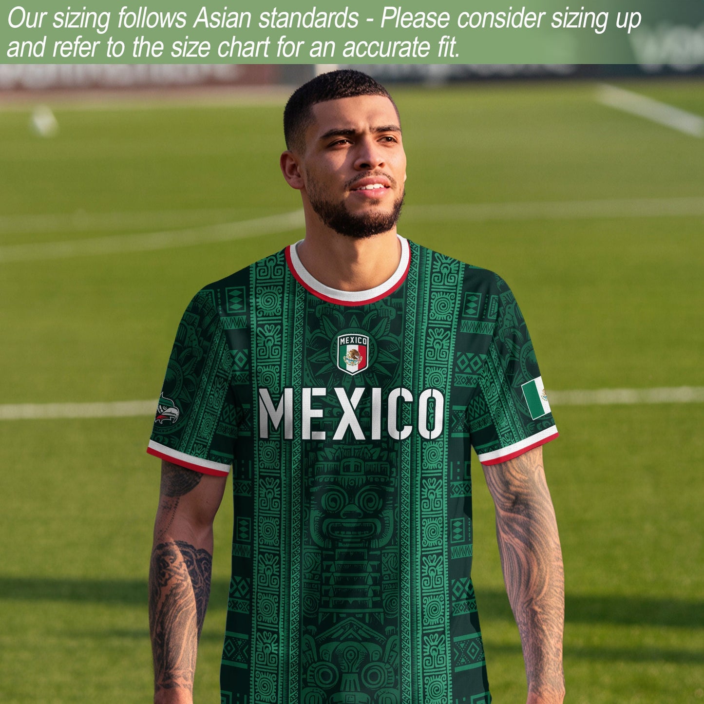 Mexico Green Aztec Warrior Pattern Heritage Soccer Jersey