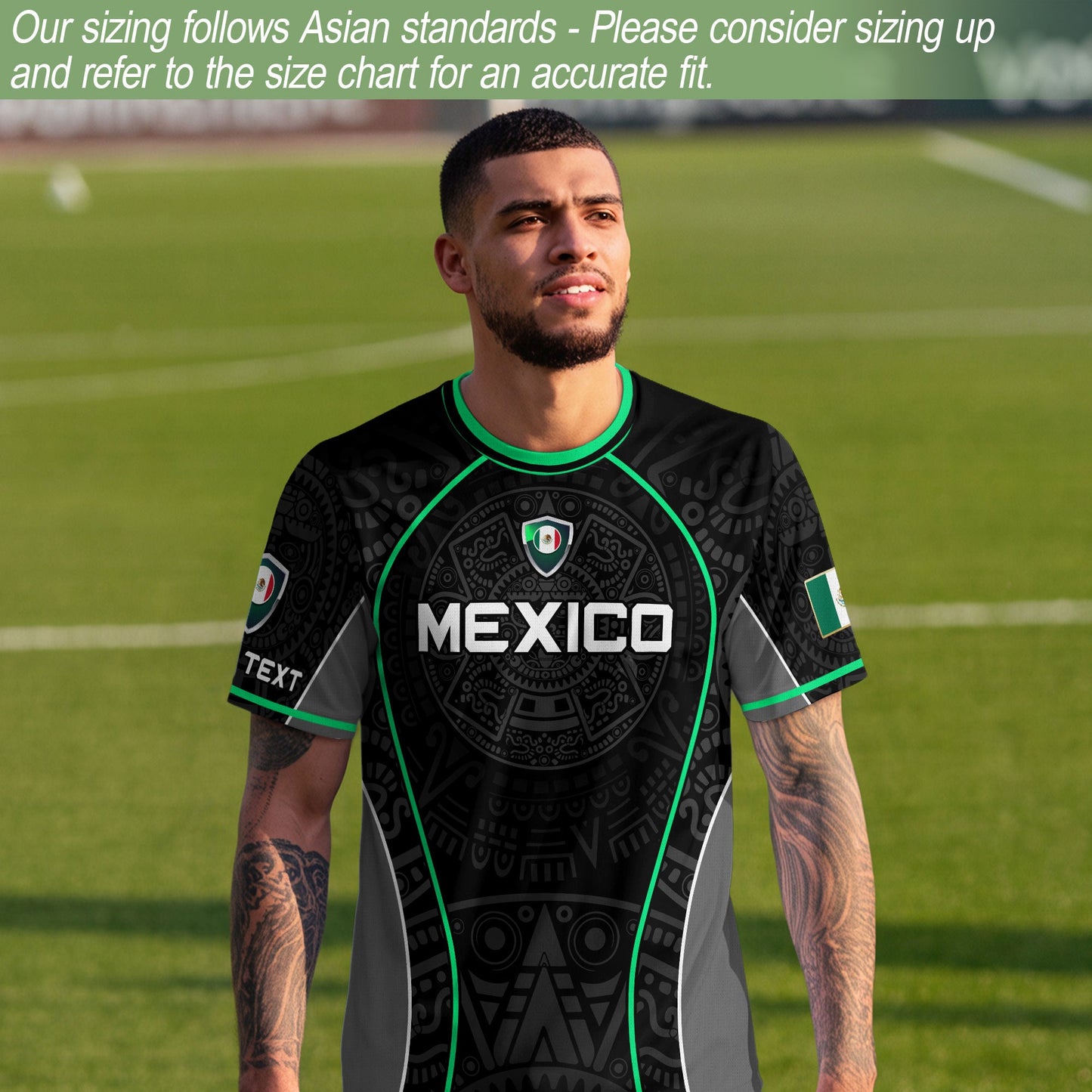 Custom Mexico Soccer Jersey Black Green Aztec Pattern Design