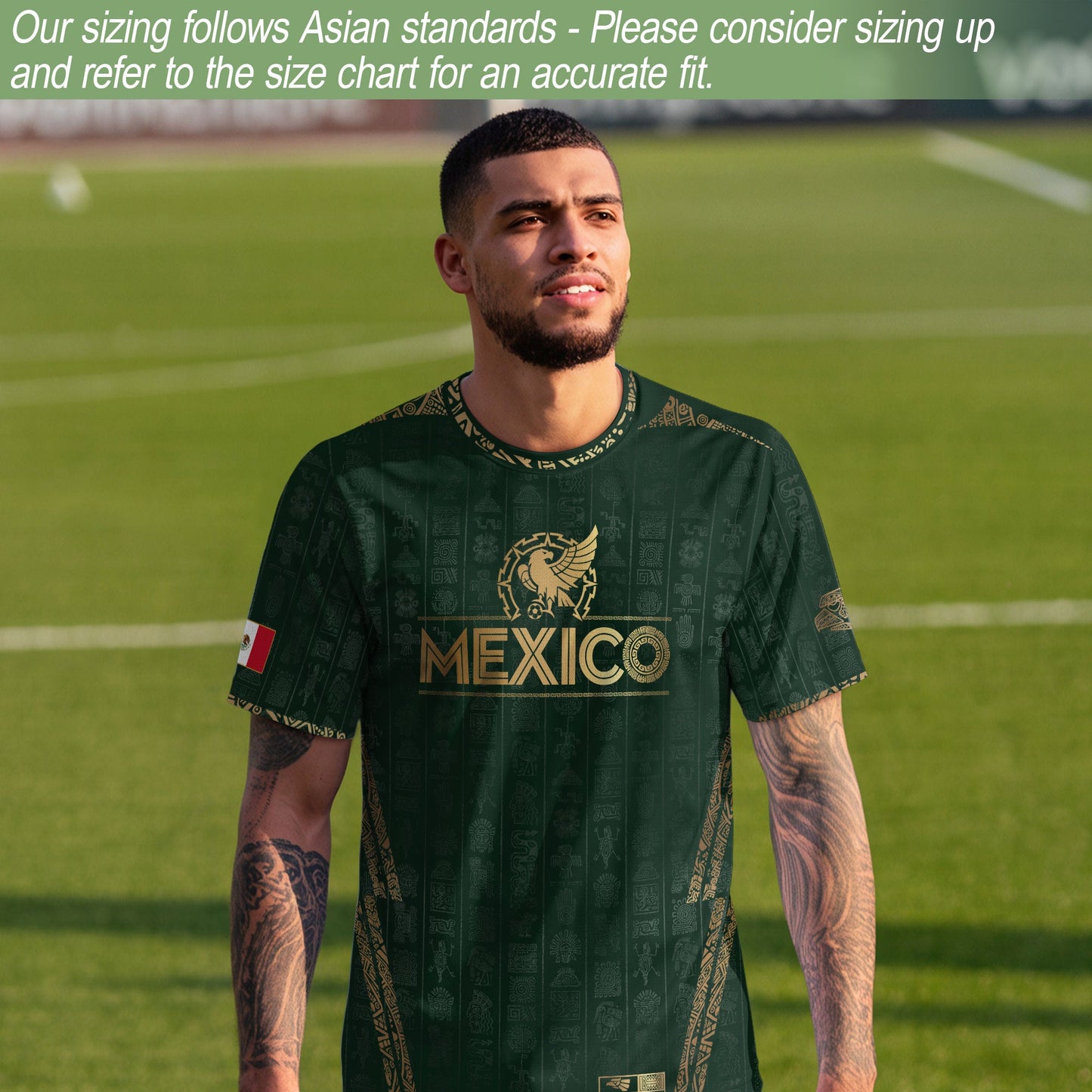Mexico Green Aztec Pattern Eagle Emblem Heritage Soccer Jersey