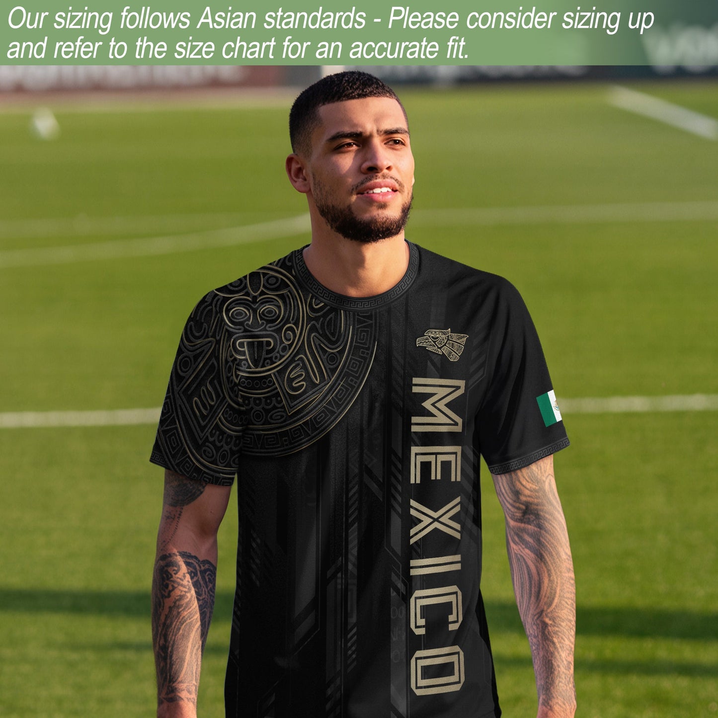 Mexico Black Gold Aztec Mayan Calendar Eagle Heritage National Soccer Jersey