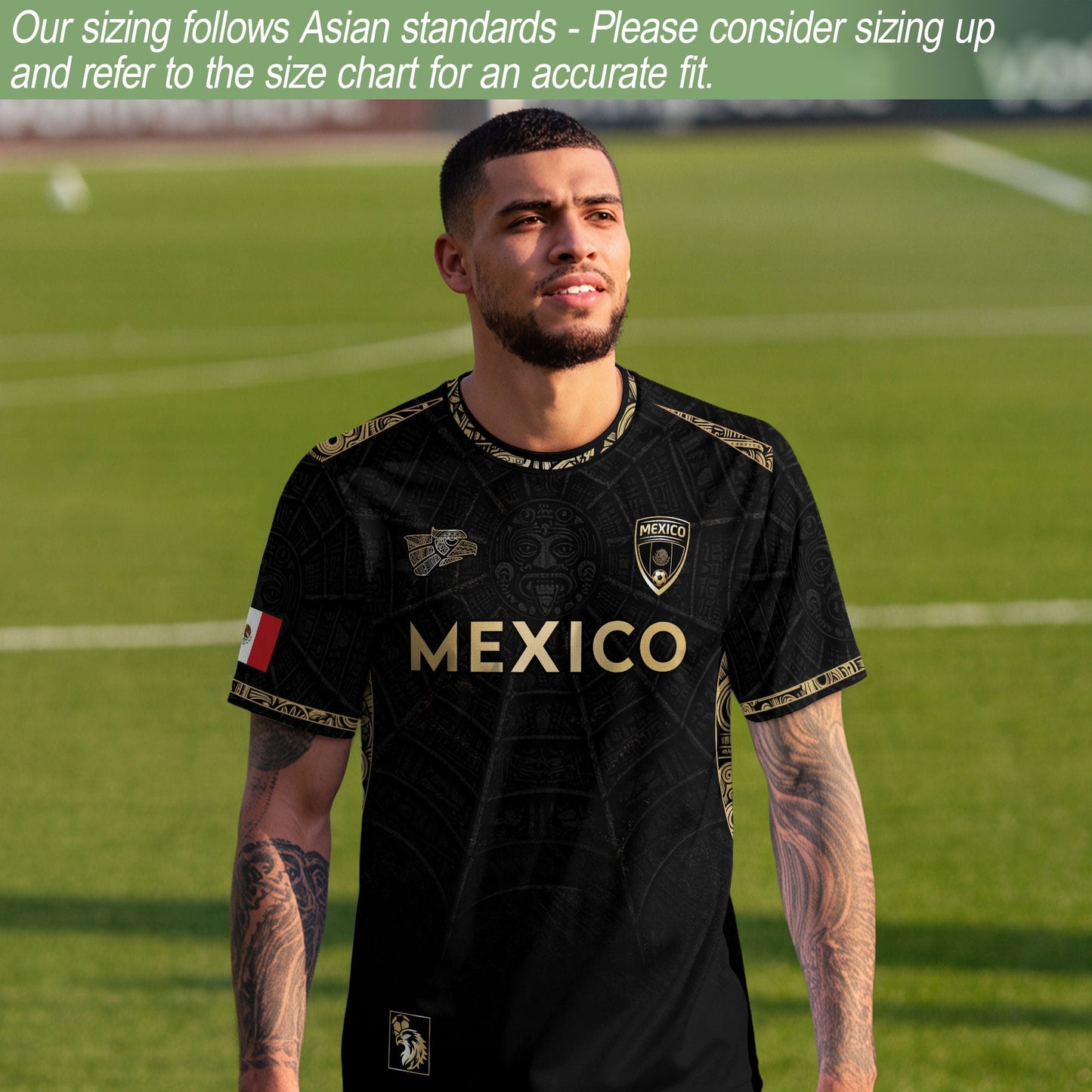 Mexico Black Gold Flag Heritage Estados Unidos Mexicanos National Soccer Jersey
