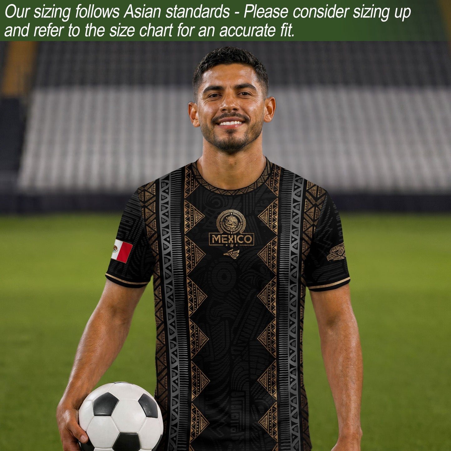 Mexico Heritage Black Gold Vintage Tribal Aztec National Soccer Jersey