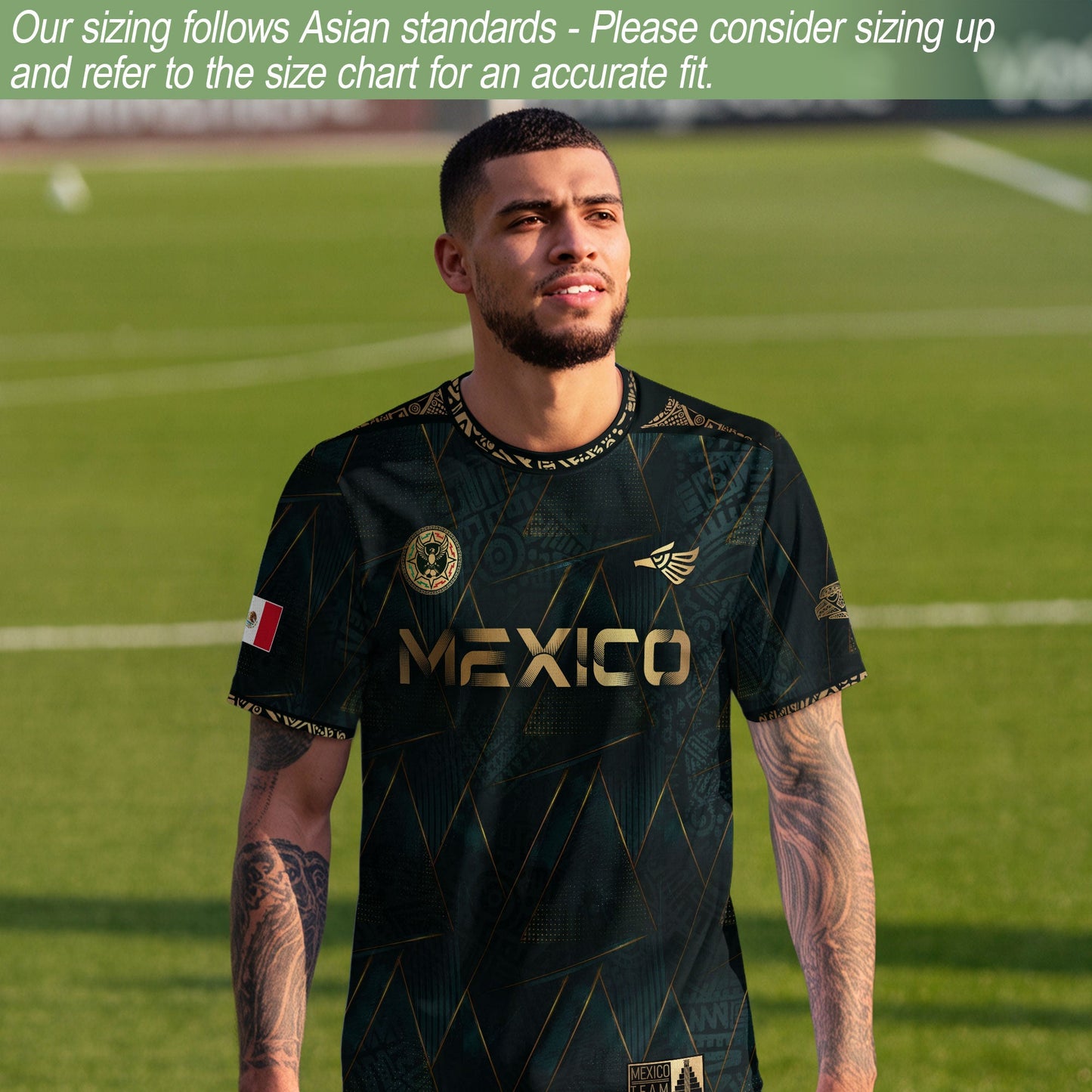 Mexico Heritage Dark Green Gold Vintage Tribal Aztec National Soccer Jersey