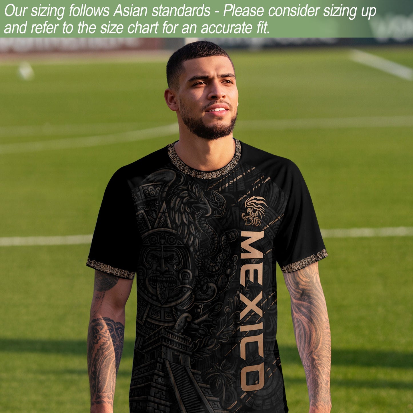 Mexico Heritage Orgullo Mexicano Black Aztec Pyramid Calendar Vintage Soccer Jersey