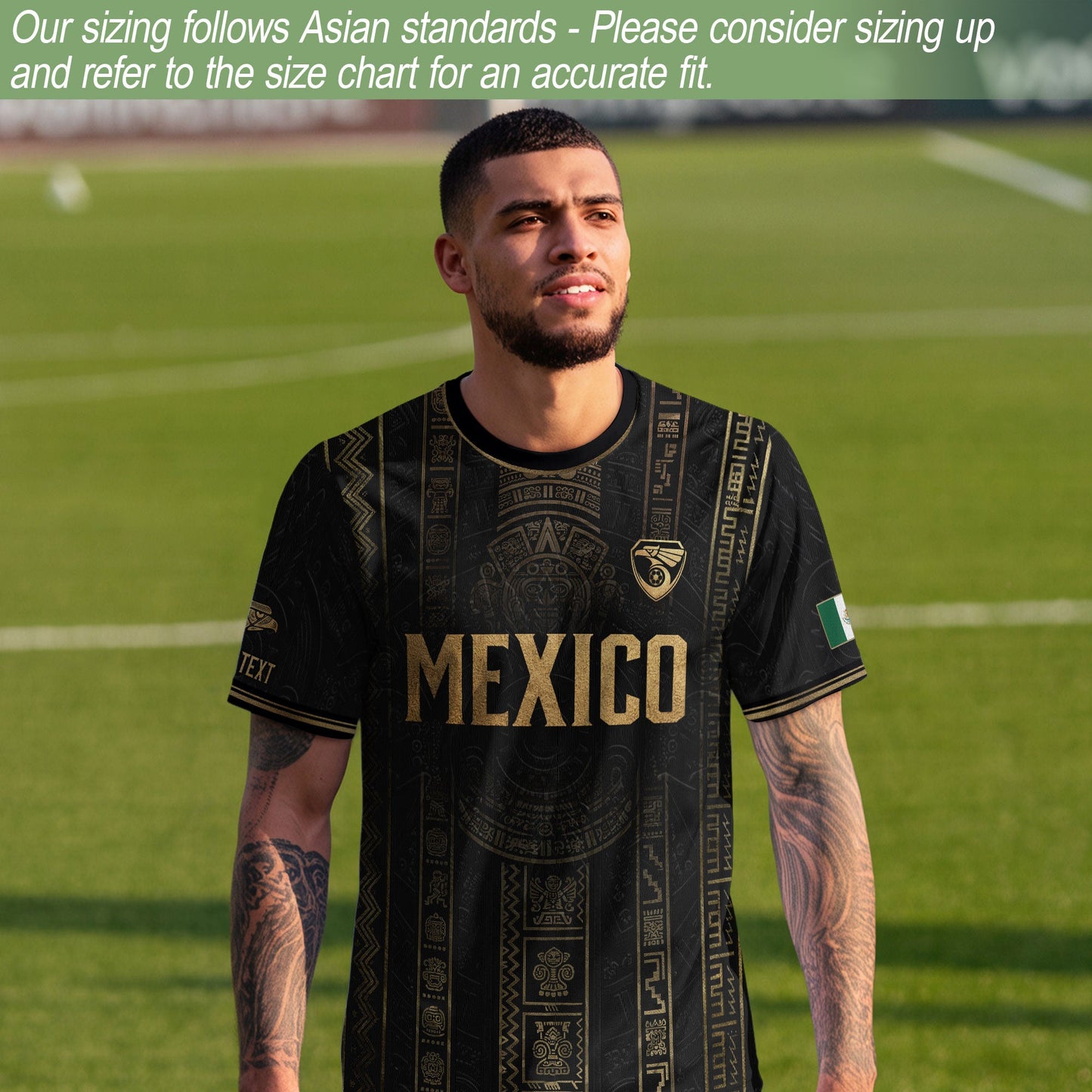 Mexico Soccer Jersey Personalized Name Number Black Aztec Glyph Black Football Kit
