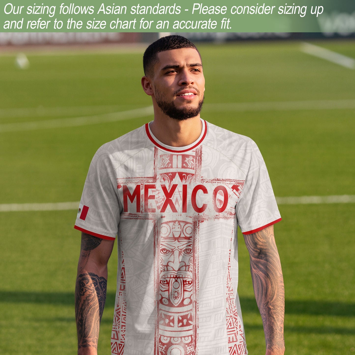 Mexico Soccer Jersey White Aztec Totem Heritage - Mexico Fan Football Design Men Shirt