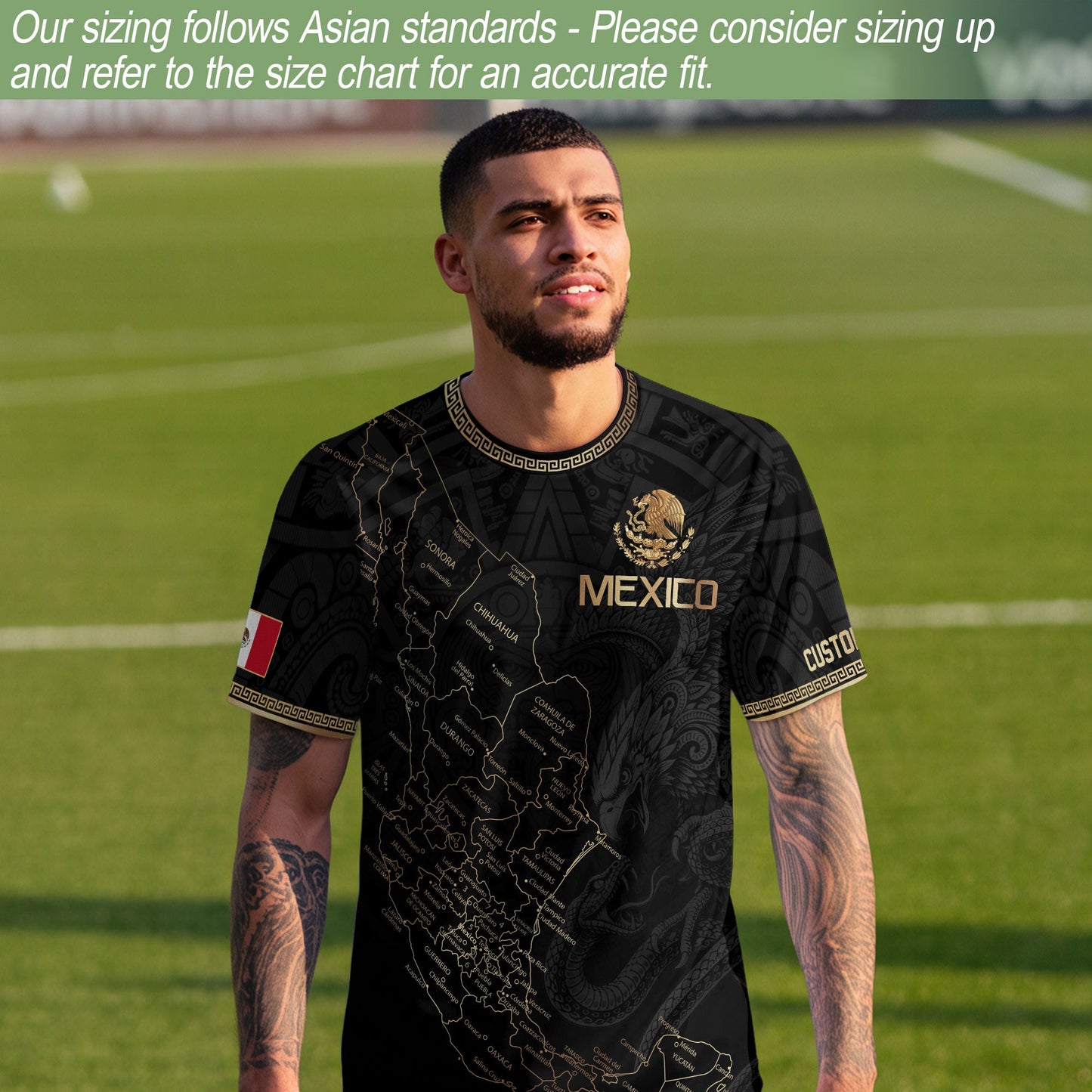 Mexico Soccer Jersey Custom Name - Black & Gold Mexico Map Heritage Football Shirt
