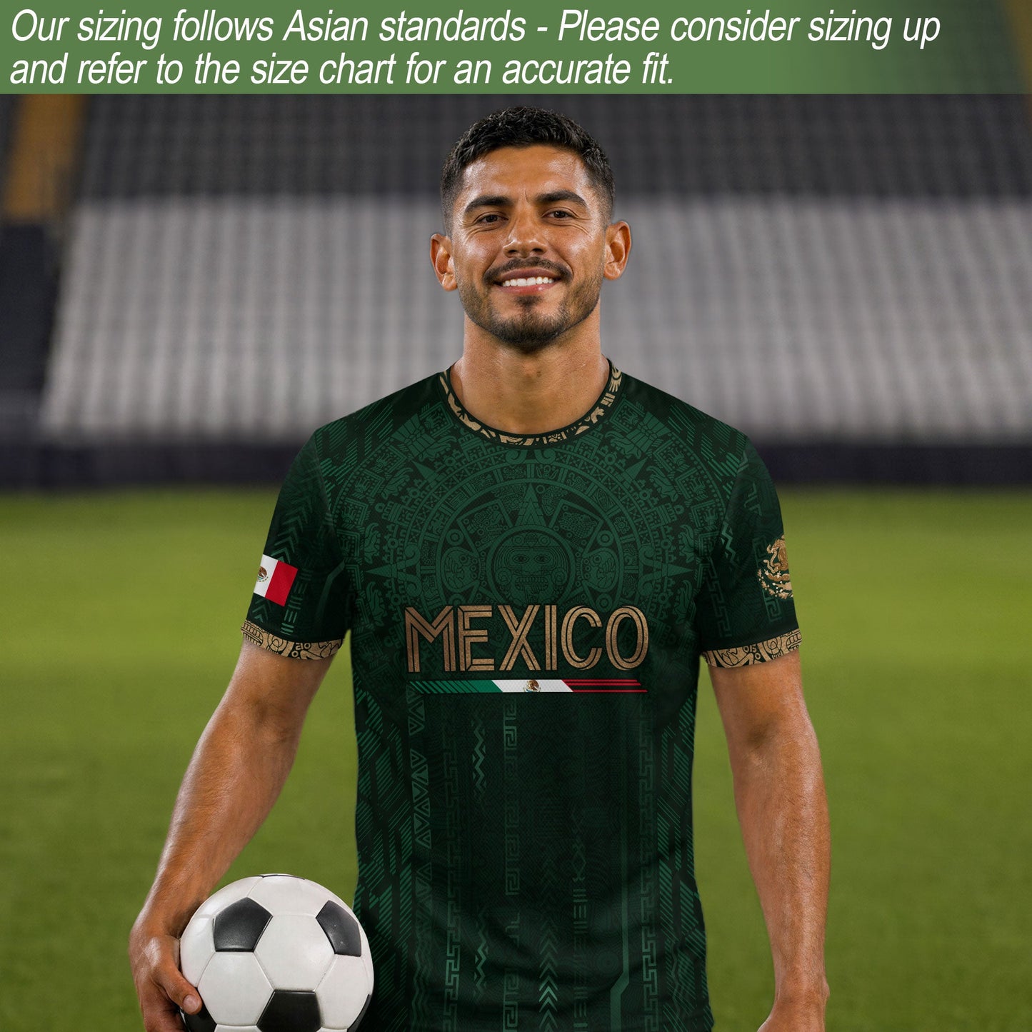 Mexico Soccer Jersey Green Gold Aztec Calendar Mexican Football Shirt Tee