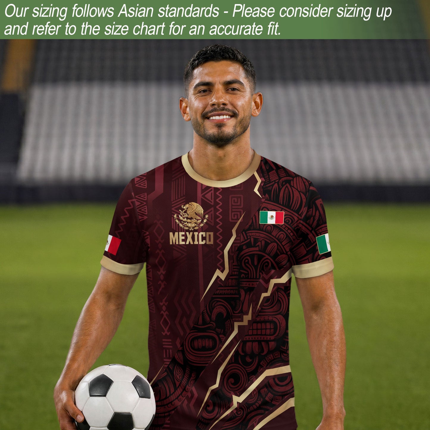 Mexico Soccer Jersey Maroon Aztec Eagle Heritage Gold Trim Mexican Football Shirt