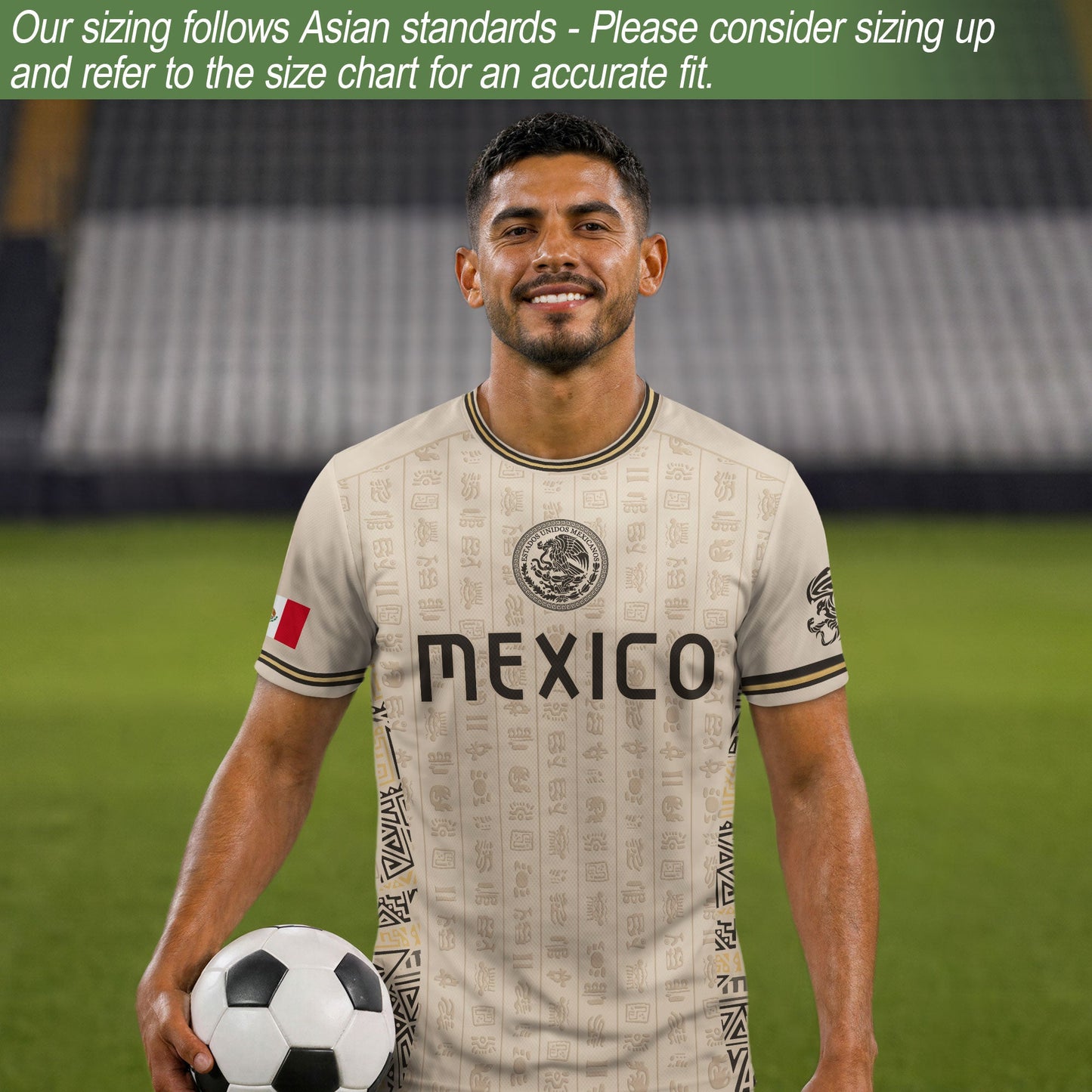 Beige Mexico Soccer Jersey Aztec Heritage Pattern Mexican Football Shirt Unisex