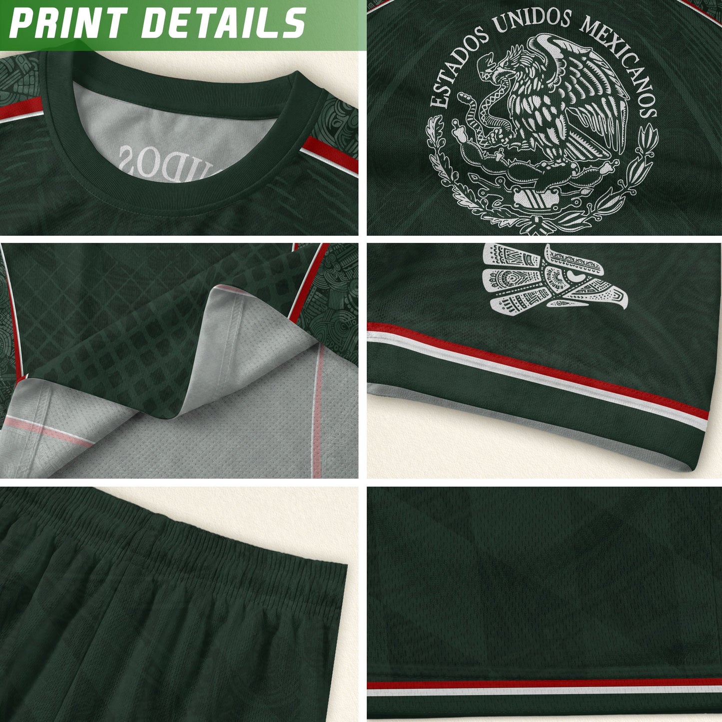 Youth Mexico Soccer Jersey Green National Coat of Arms Aztec Heritage Football Shirt Set