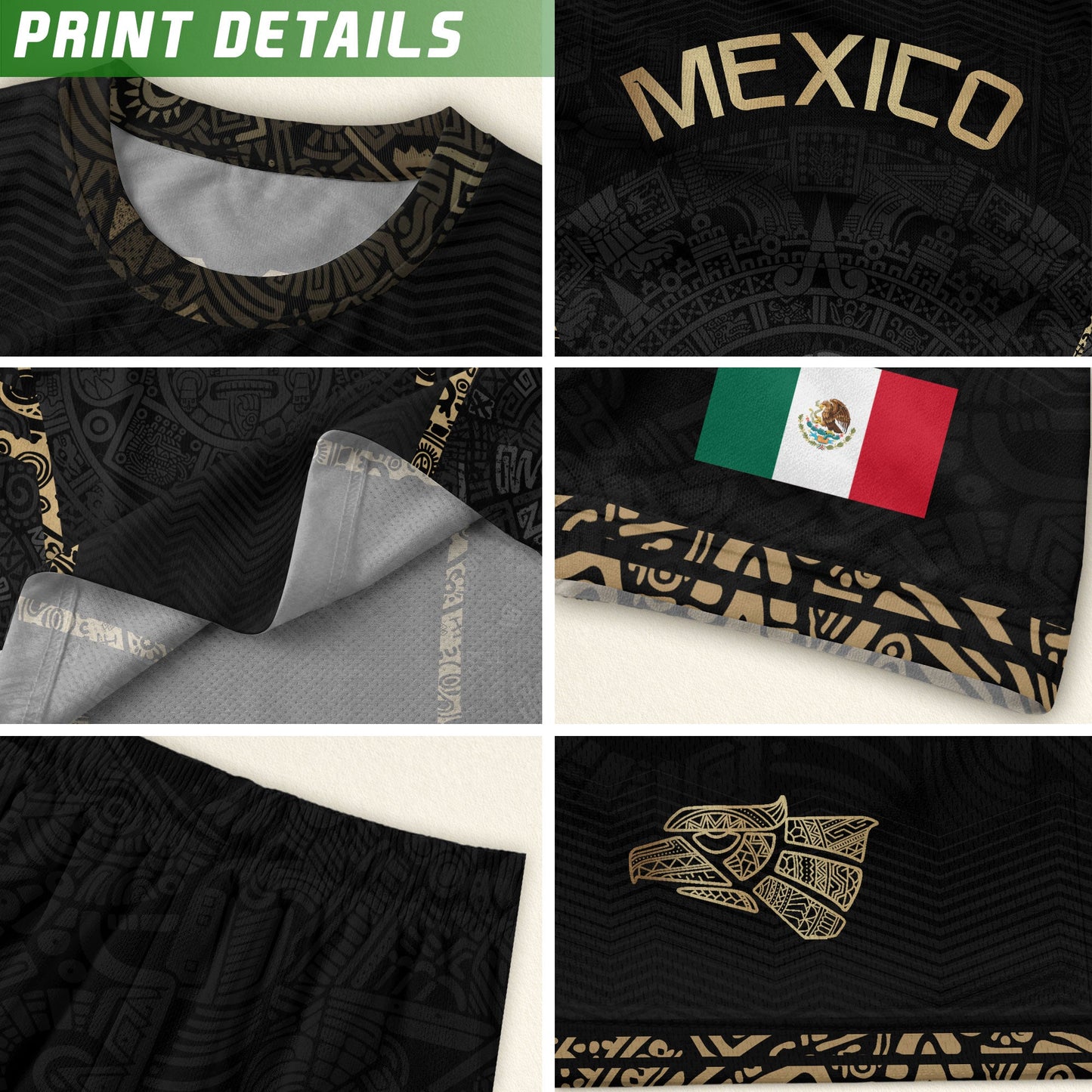 Mexico Kids Soccer Jersey Youth Black Gold Aztec Calendar Eagle Heritage Football Shirt