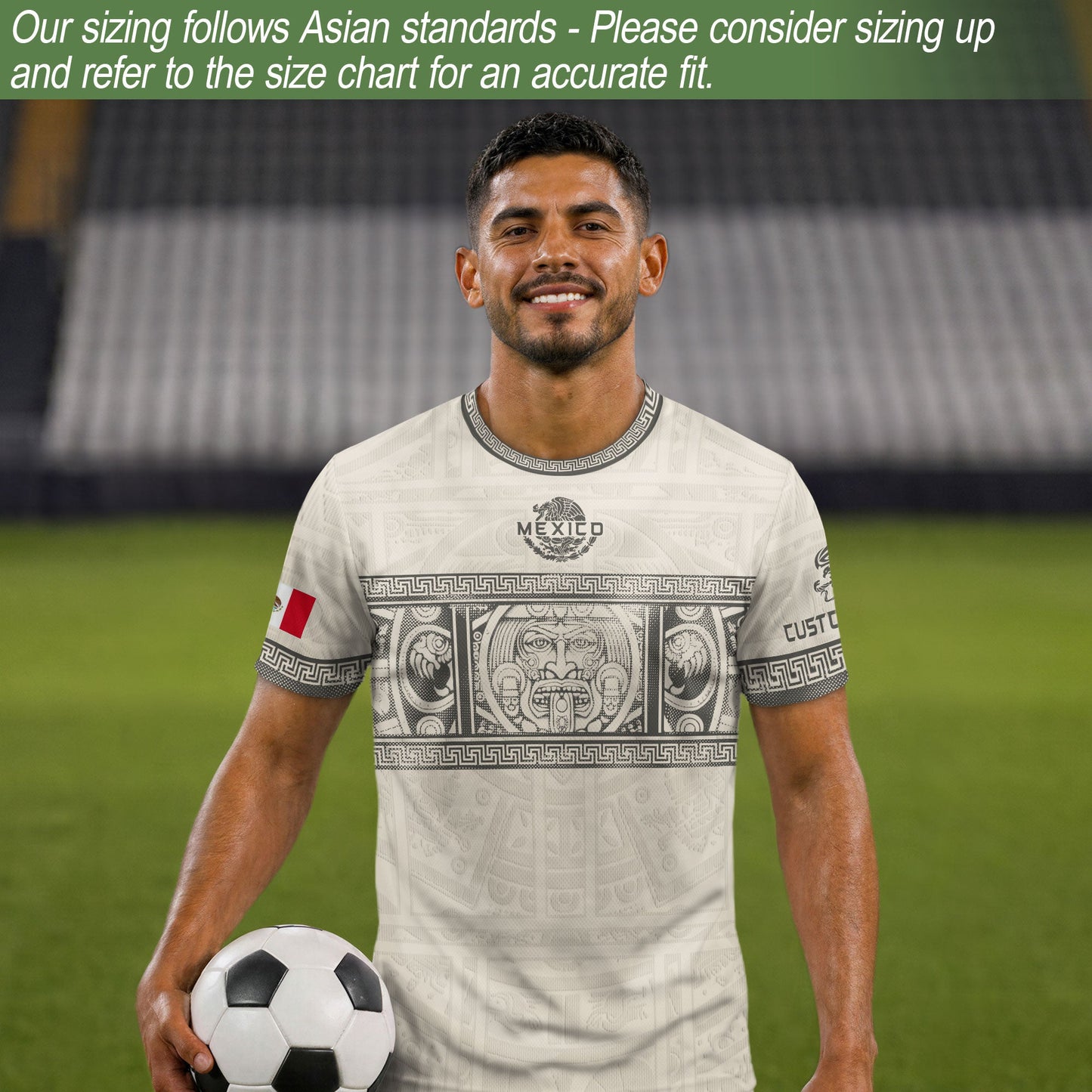 Custom Mexico Soccer Jersey Sand Aztec Calendar Culture Men Mexican Football Shirt