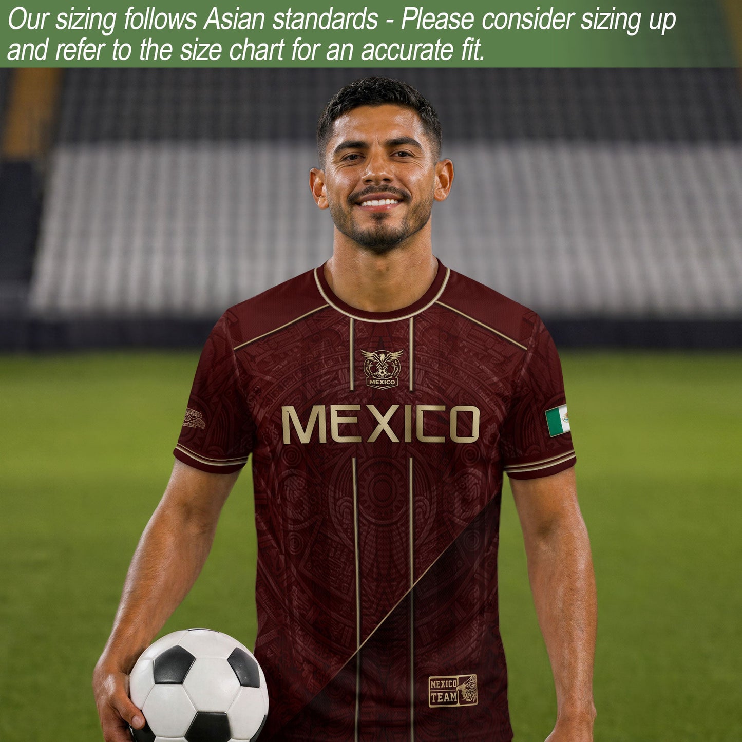 Mexico Soccer Jersey Men Maroon Gold Heritage Football Shirt Aztec Style Top