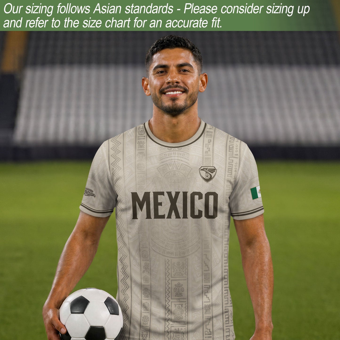 Mexico Soccer Jersey Men White Aztec Pattern Football Shirt Classic Fan Apparel