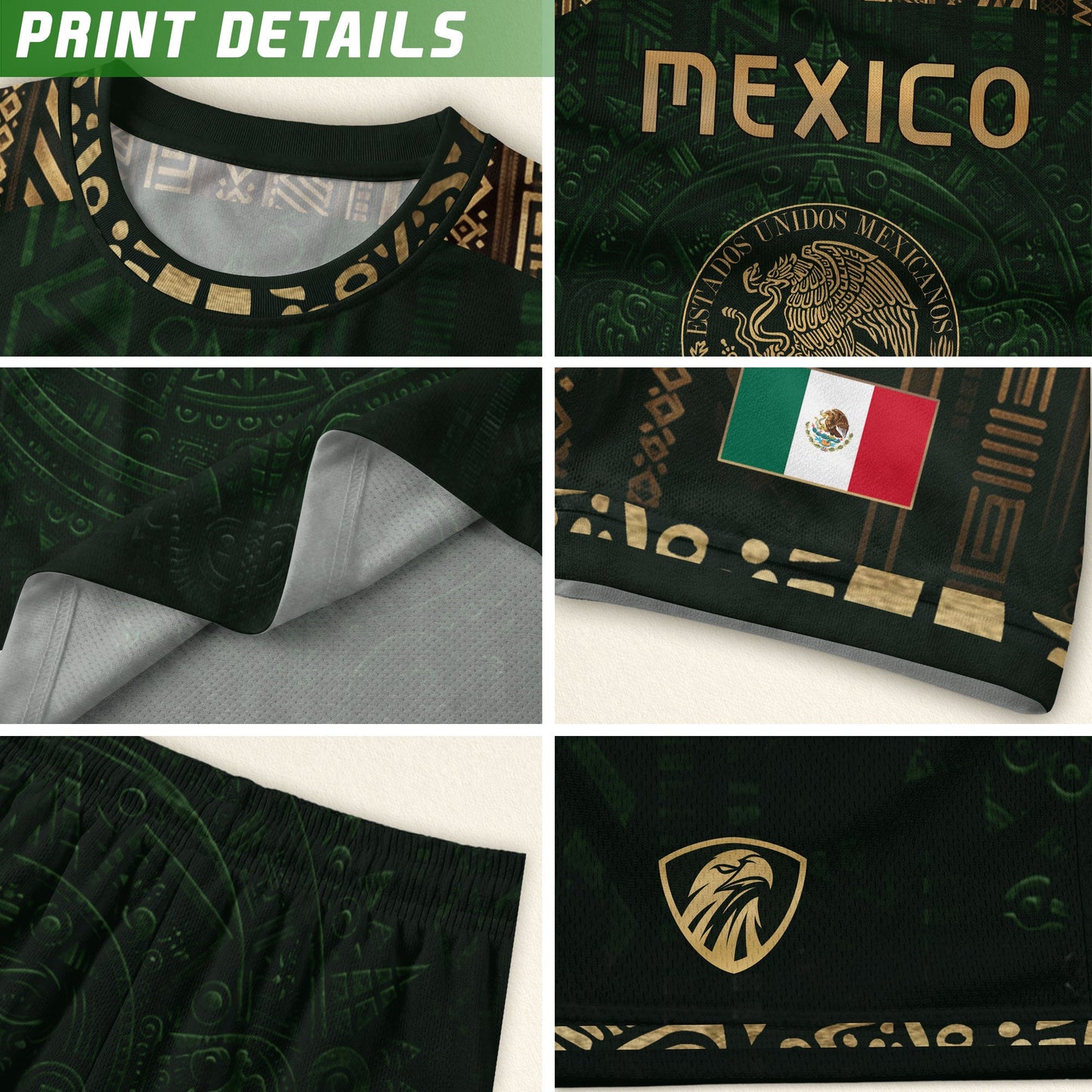 Mexico Heritage Orgullo Mexicano Green Gold Aztec Calendar Sun Stone Soccer Jersey