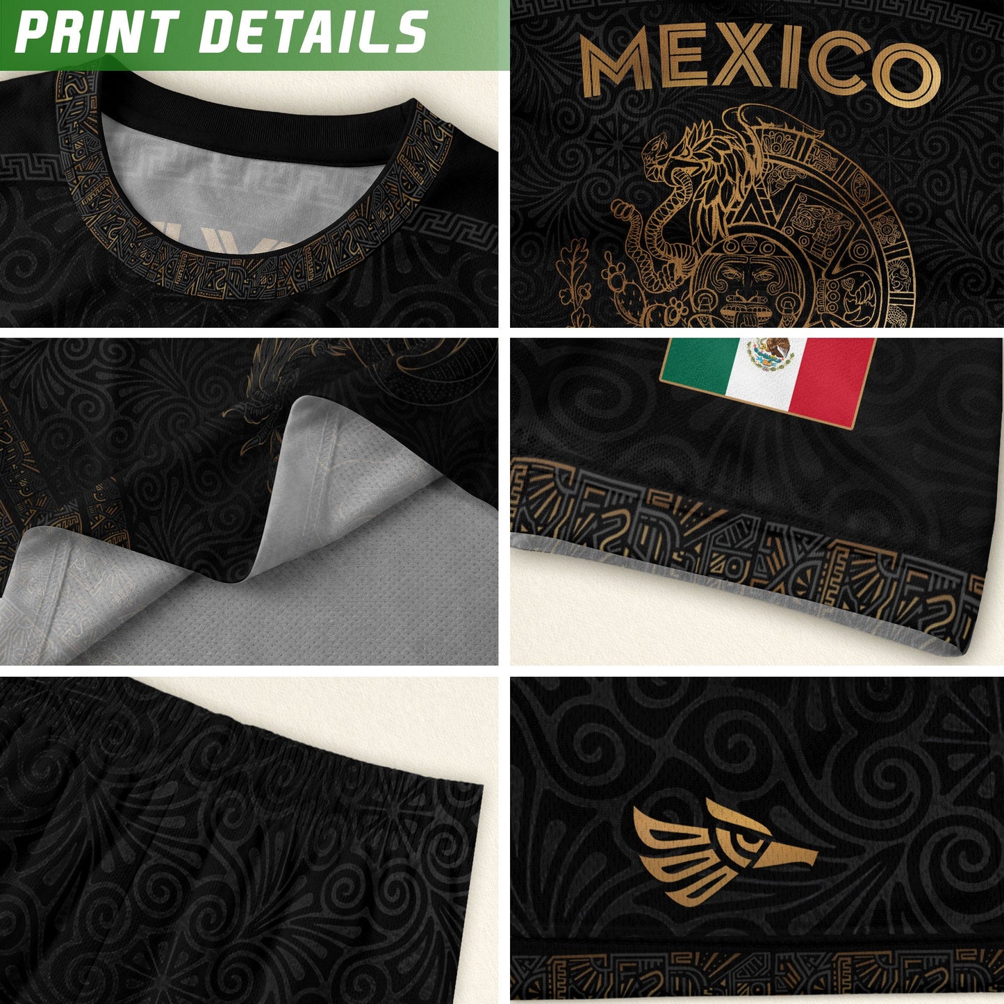 Mexico Heritage Black Gold Eagle Graphic Floral Pattern Pride Soccer Jersey