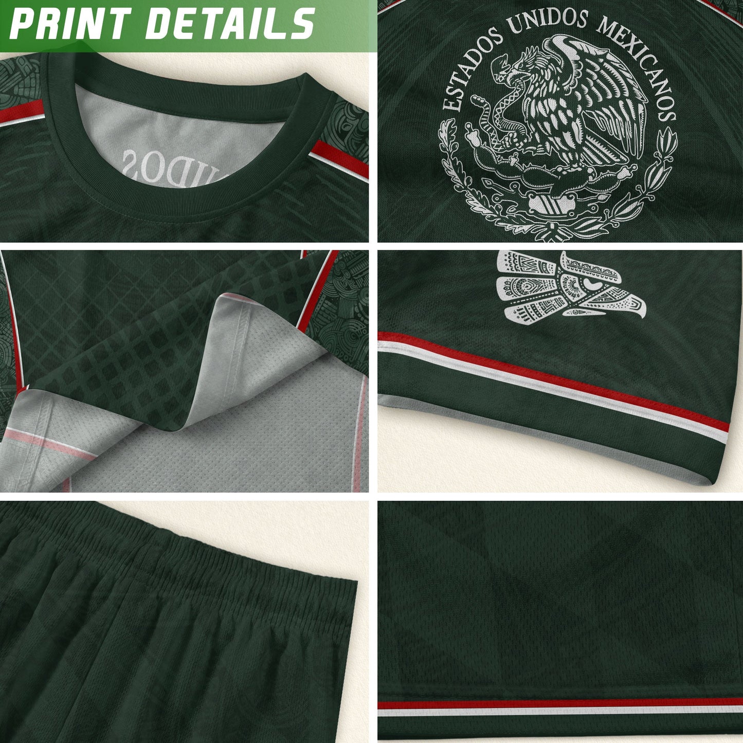 Mexico Soccer Green White Aztec Pattern Football Design - Mexico Fan Heritage Style Shirt