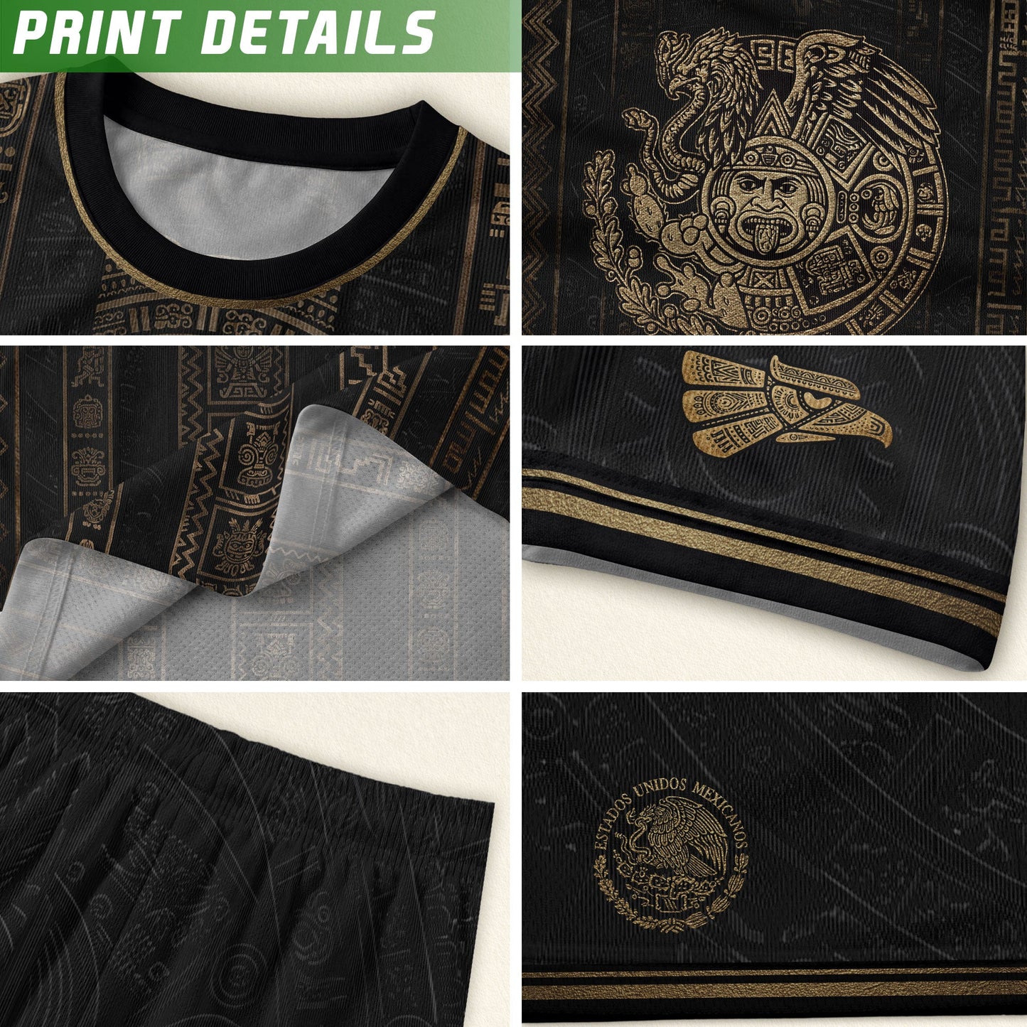 Mexico Soccer Black Gold Aztec Eagle Heritage Estados Unidos Mexicanos Soccer Jersey Football