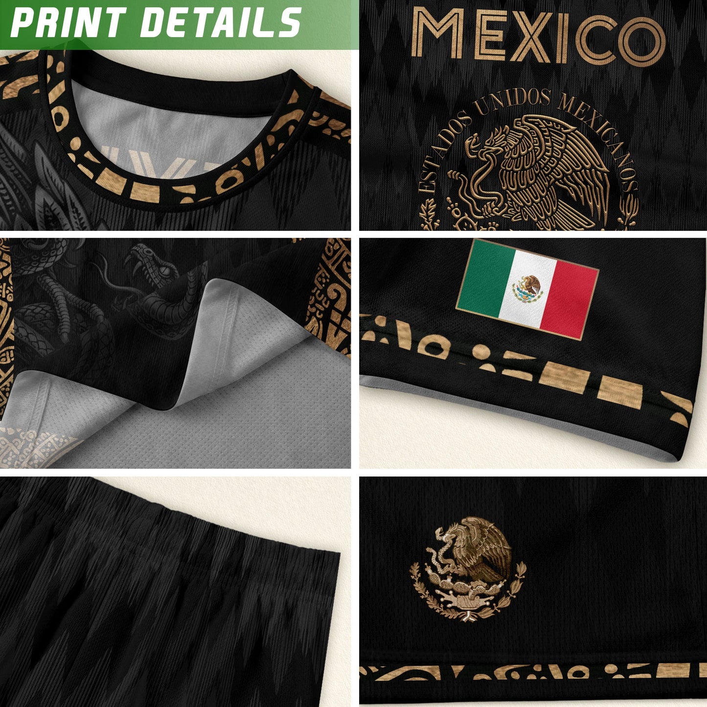 Mexico Soccer Jersey Black Gold Eagle Aztec Football Shirt Men Fan Edition